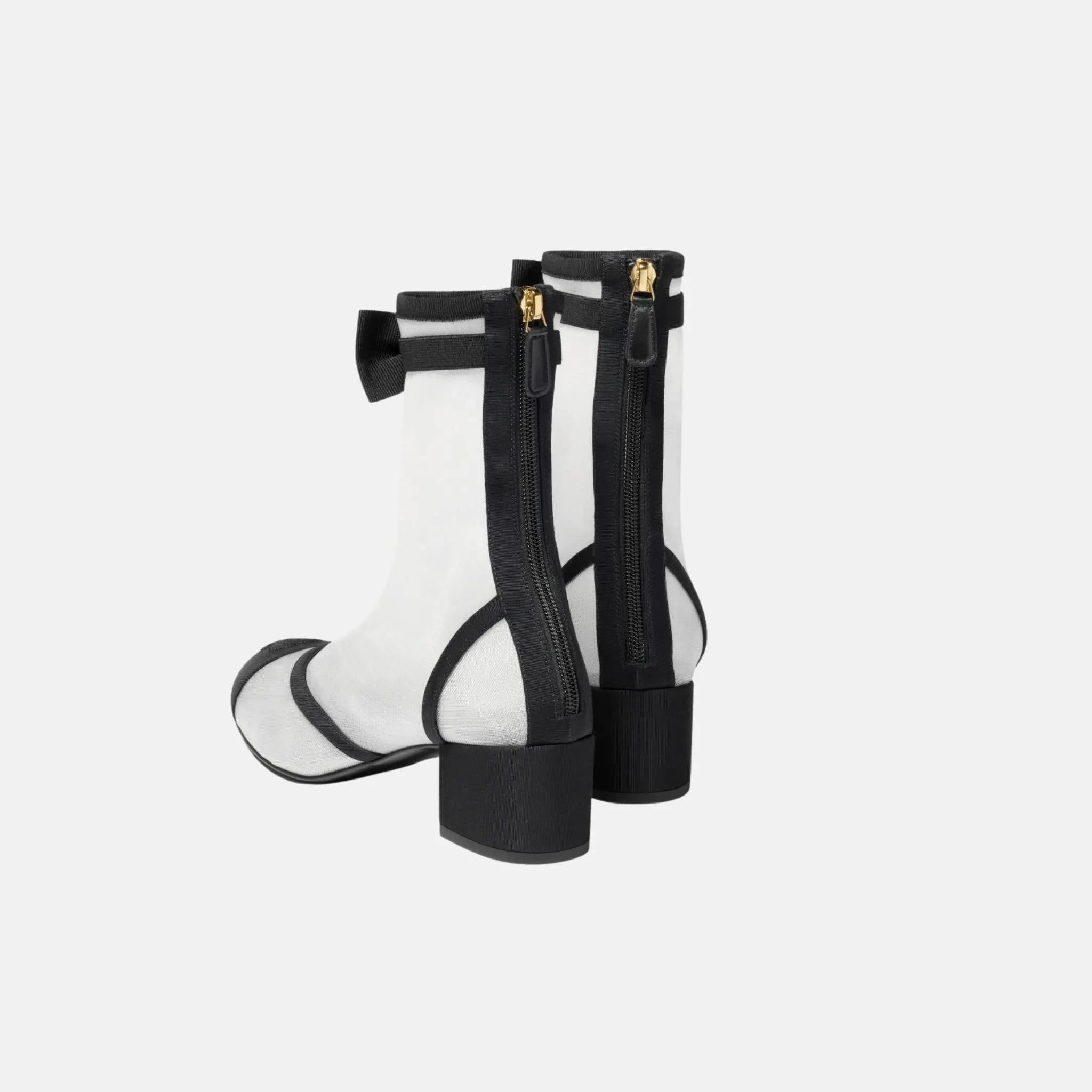 Chanel Ankle Boots in Mesh and Grosgrain, White, Back