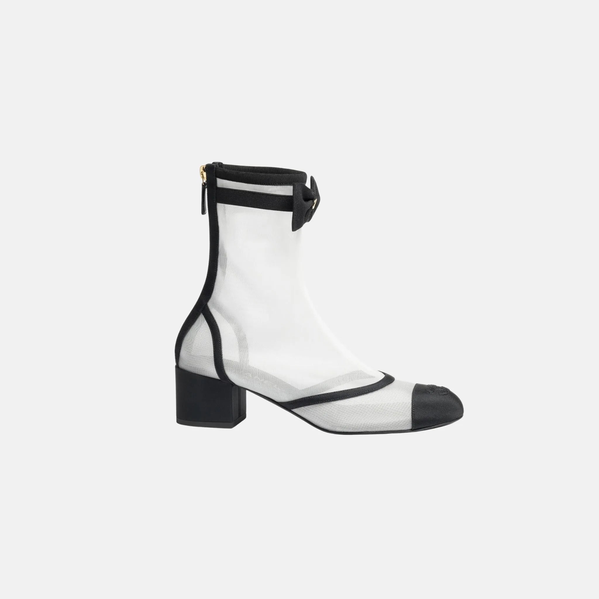 Chanel Ankle Boots in Mesh and Grosgrain, White, Side