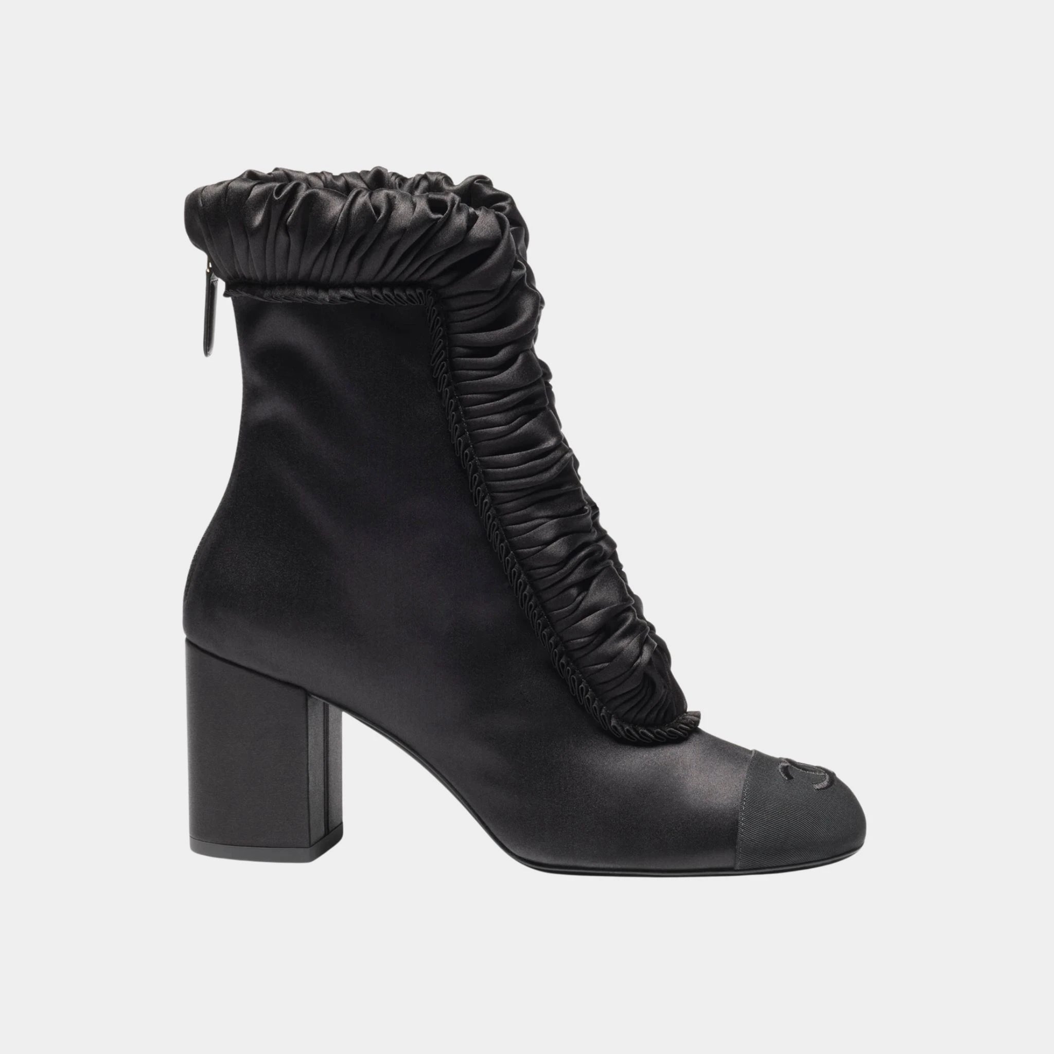Chanel Ankle boots Silk Satin & Grosgrain, Black, Sdie