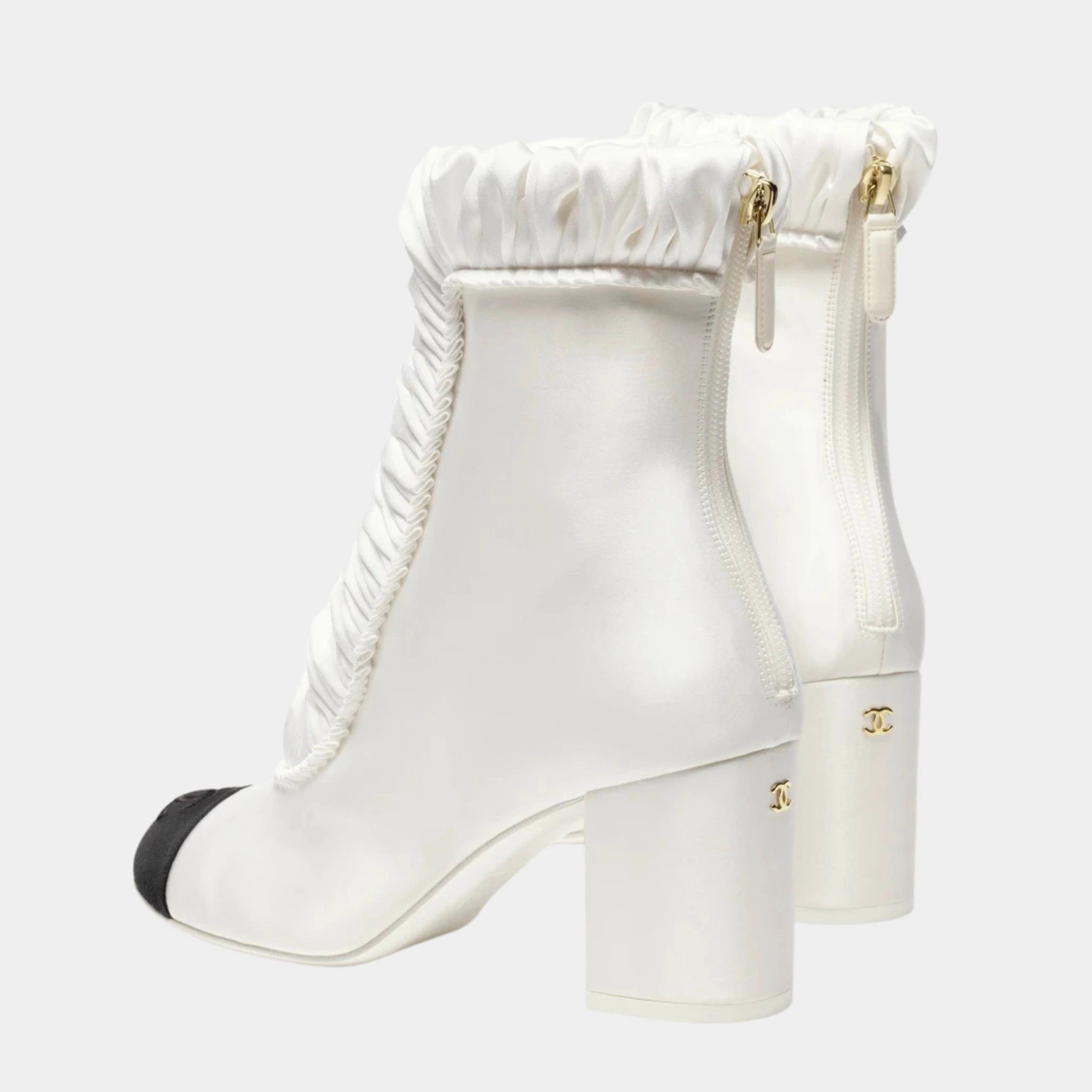 Chanel Ankle boots Silk Satin & Grosgrain, White, Back