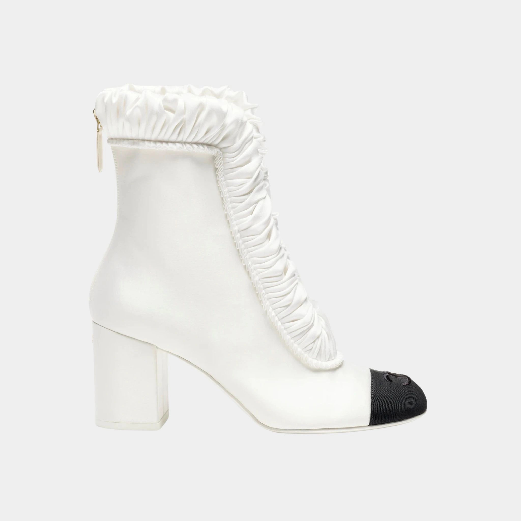 Chanel Ankle boots Silk Satin & Grosgrain, White, Side