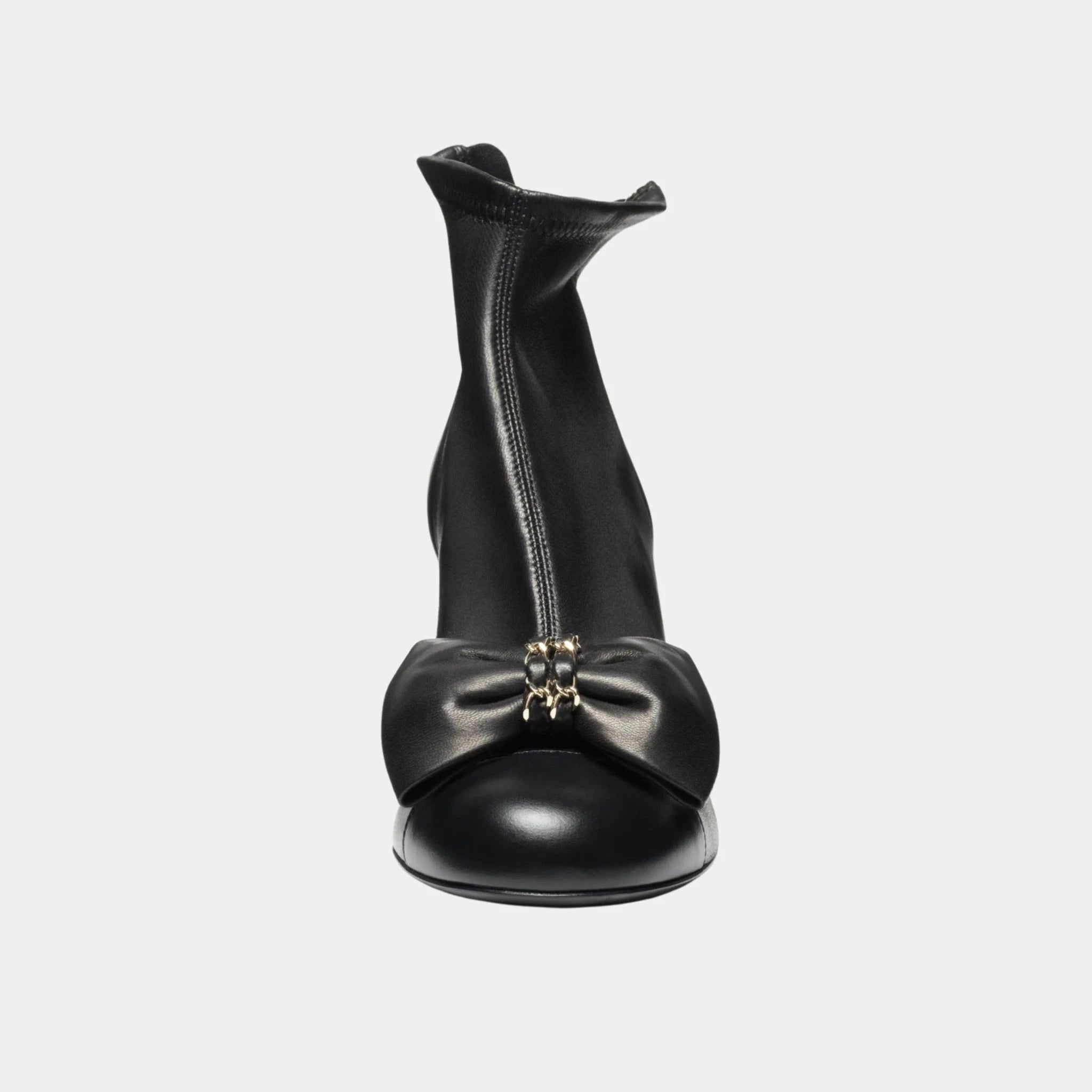 Chanel Ankle Boots in Stretch Lambskin, Black, Front