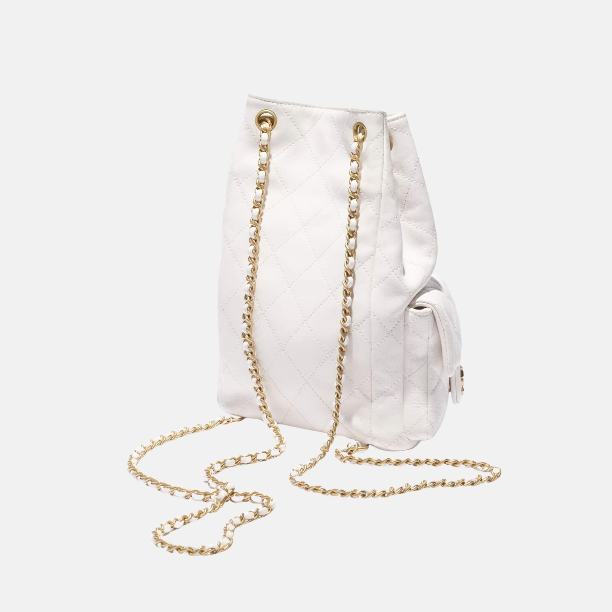 Chanel Backpack Cruise 2024/25 In Shiny Lambskin And Gold Tone Metal, White, Back