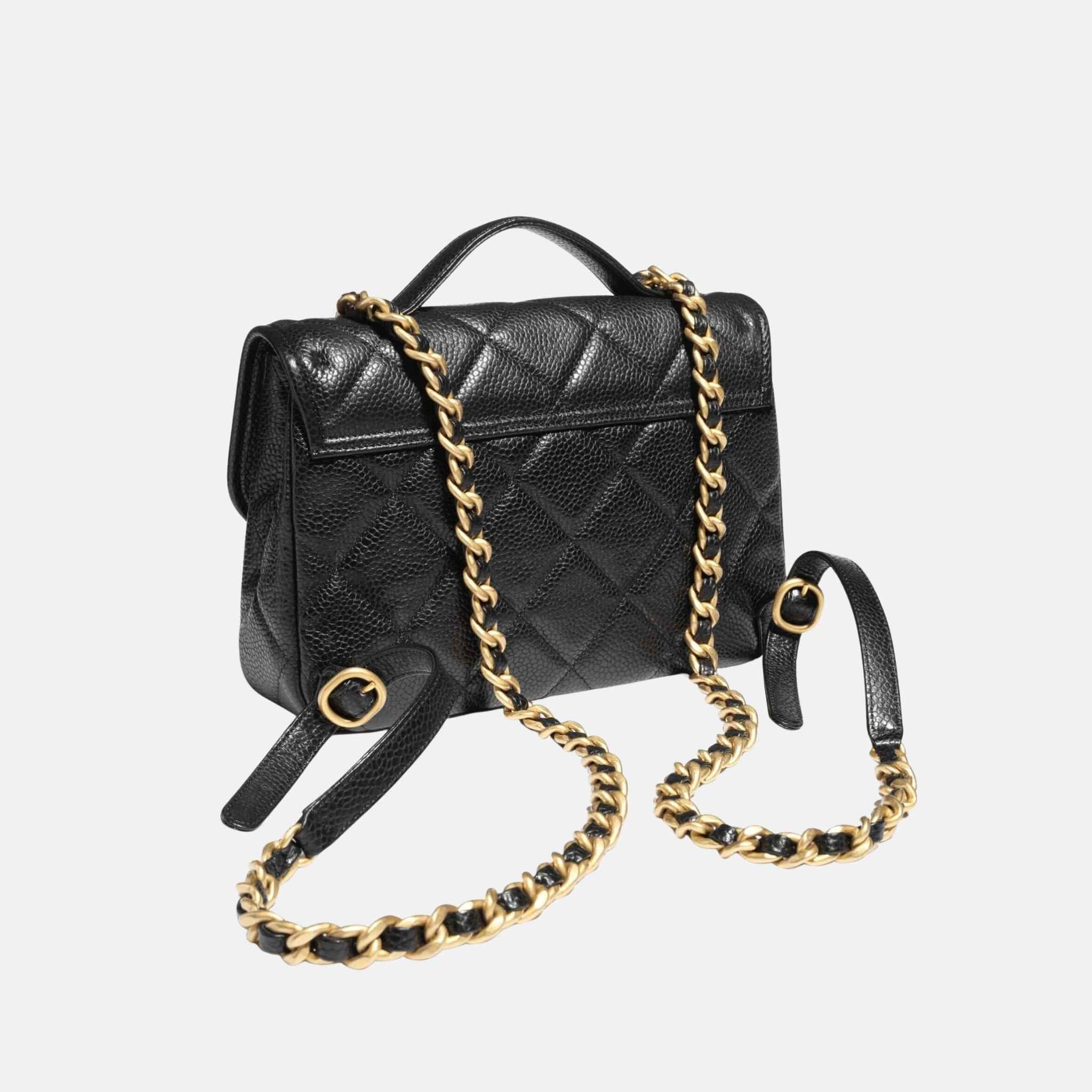 Chanel Backpack In Grained Shiny Calfskin And Gold Tone Metal, Back