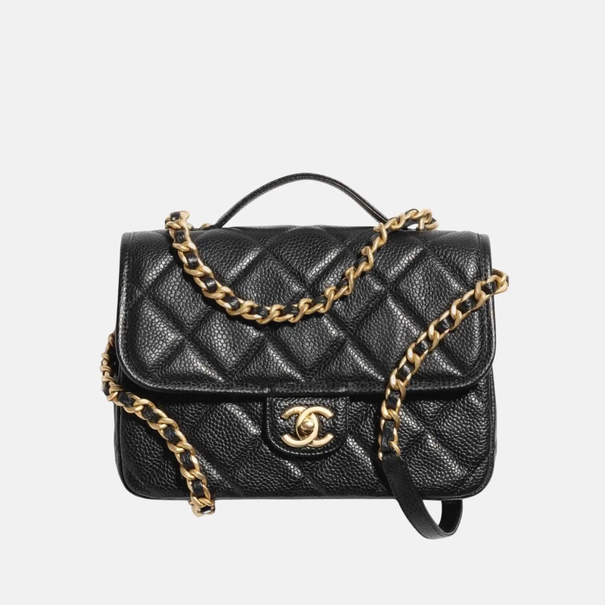 Chanel Backpack In Grained Shiny Calfskin And Gold Tone Metal, Front