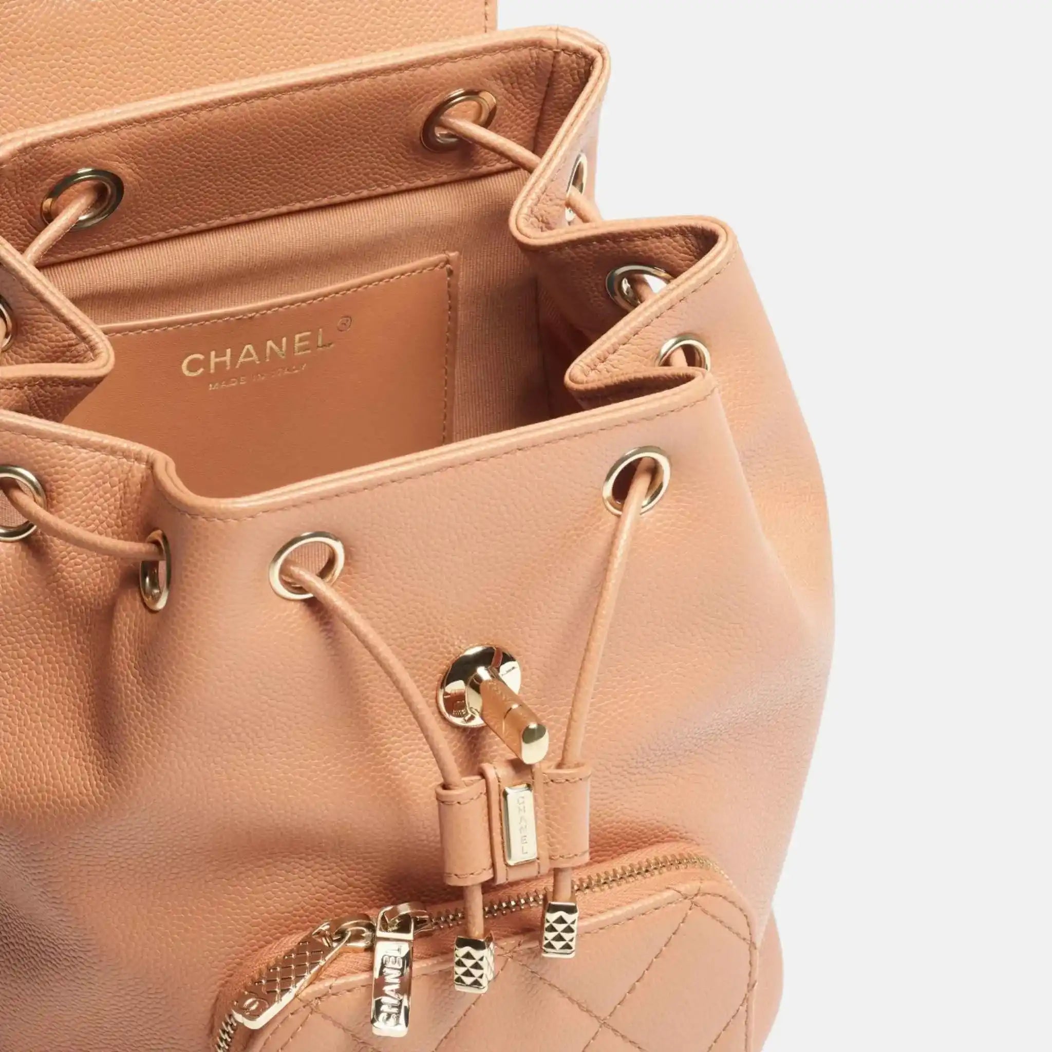 Chanel Backpack in Shiny Grained Calfskin and Gold Metal, Inside