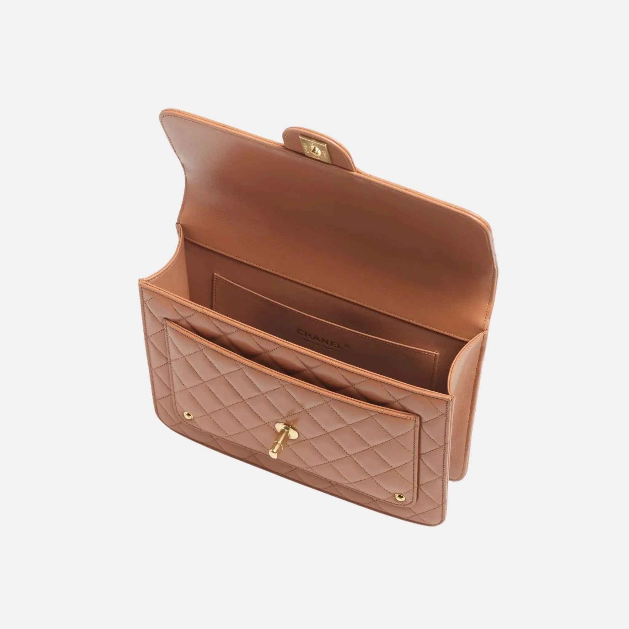 Chanel Backpack Top Handle in Shiny Lambskin and Gold Metal, inside