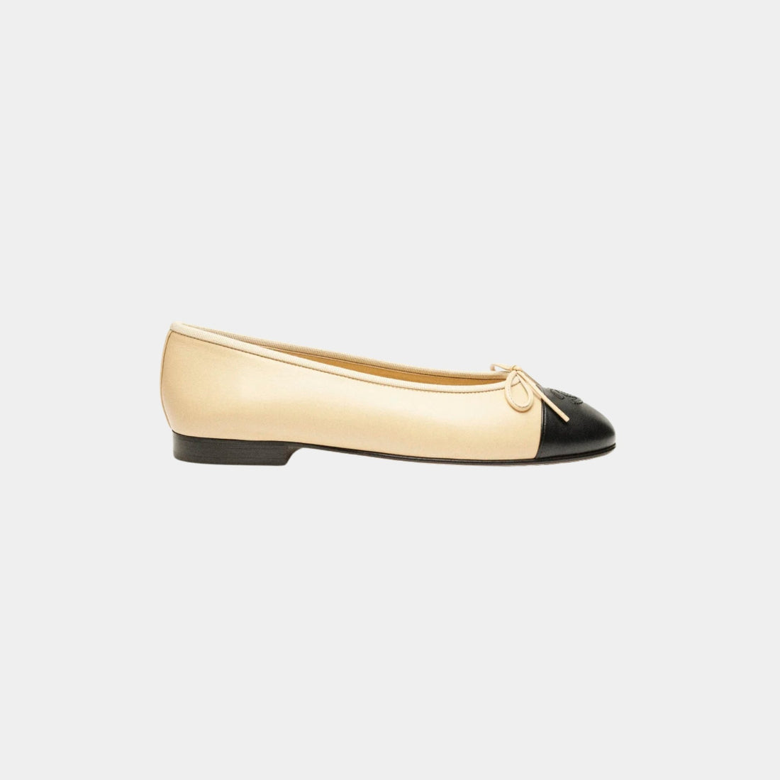 Chanel Ballerinas In Lambskin Beige And Black, Side