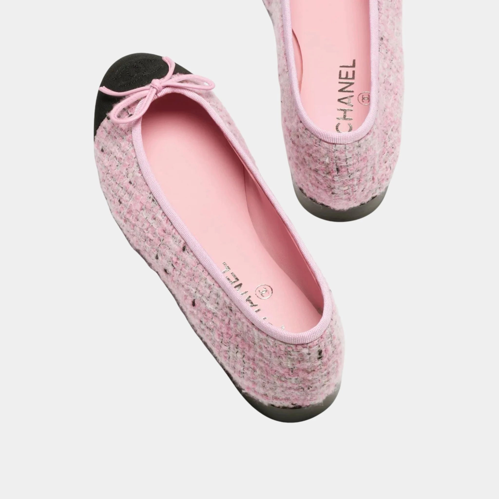 Chanel Ballerinas in Tweed & Grosgrain, Pink, Black, White, Top