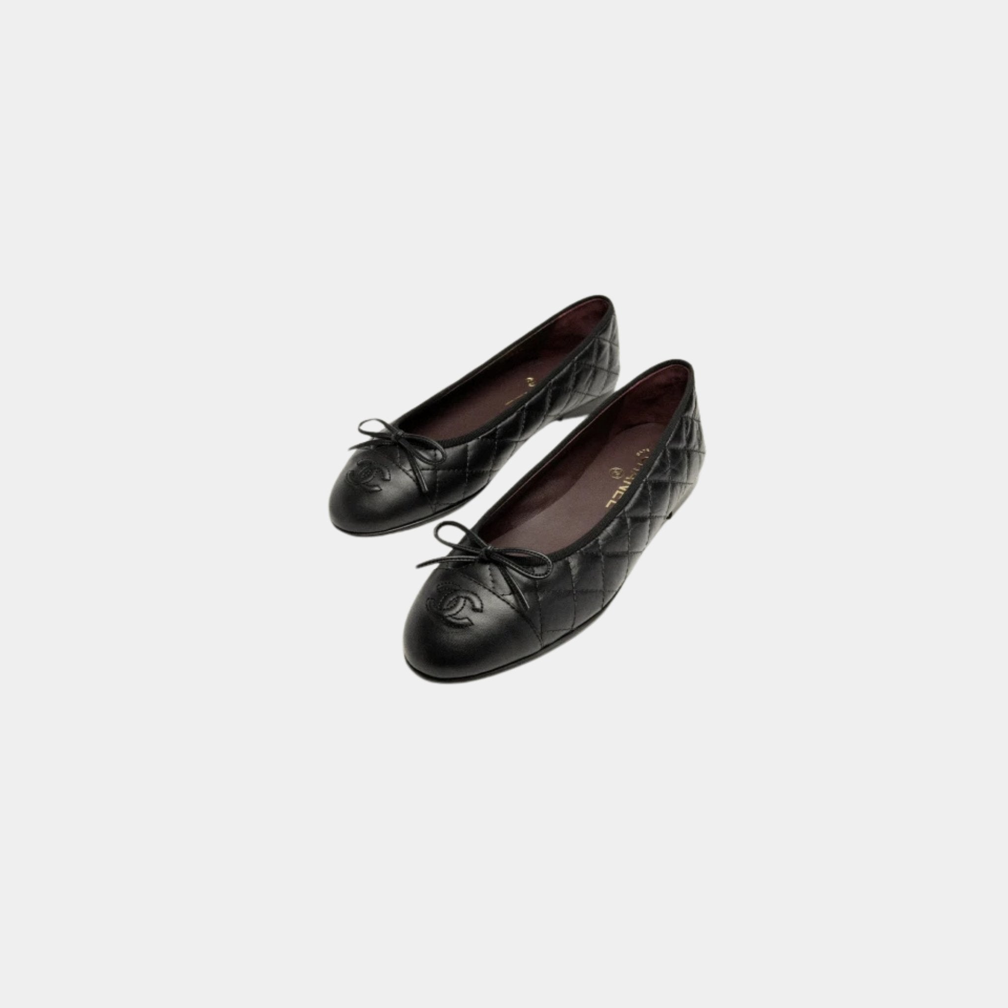 Chanel Ballet Flats In Aged Calfskin, Black, Front