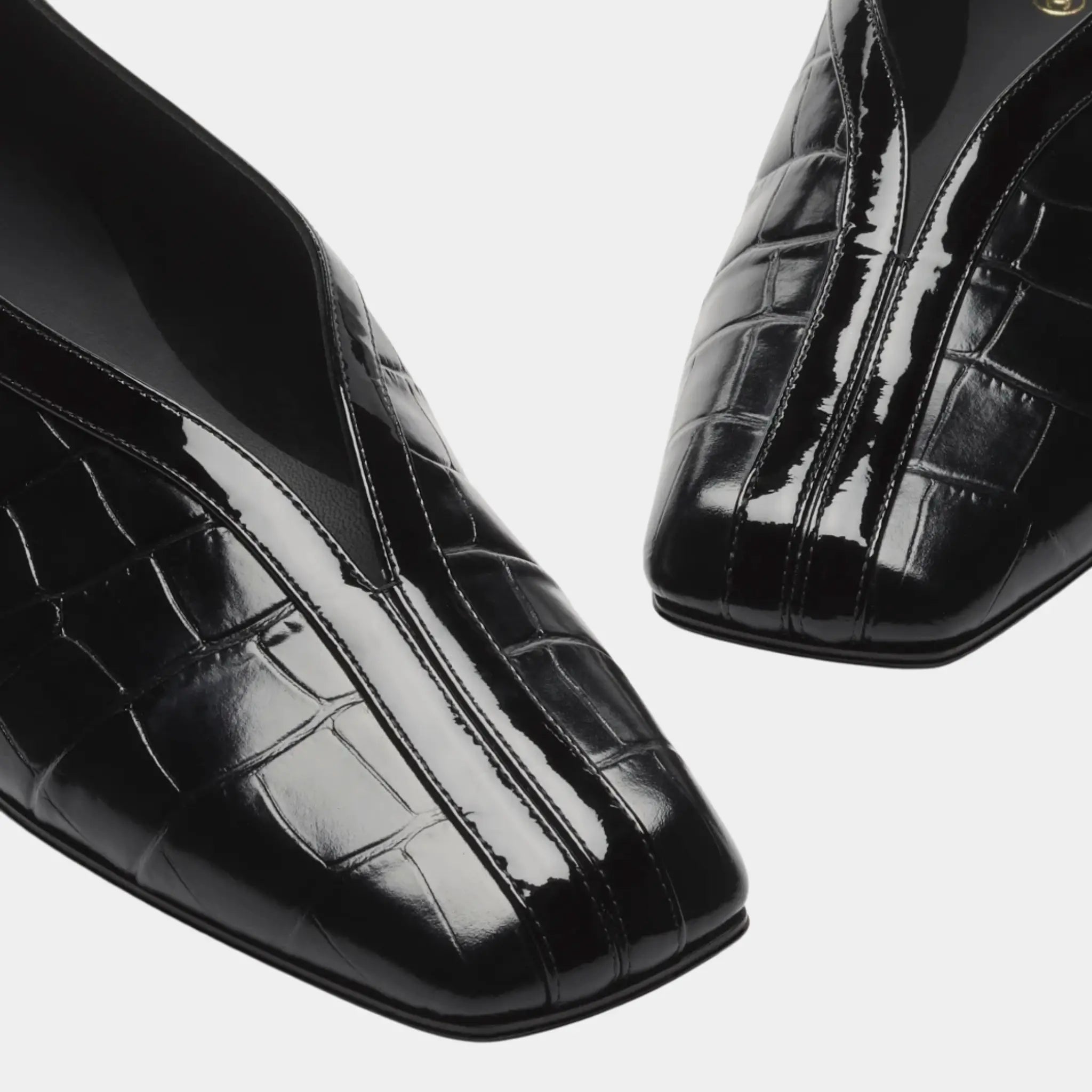 Ballet Flats in Crocodile Embossed Calfskin & Patent Calfskin