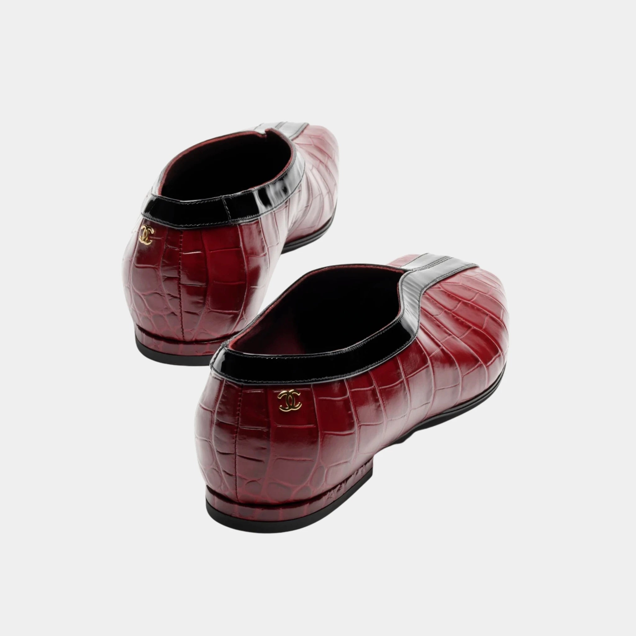Ballet Flats in Crocodile Embossed Calfskin & Patent Calfskin