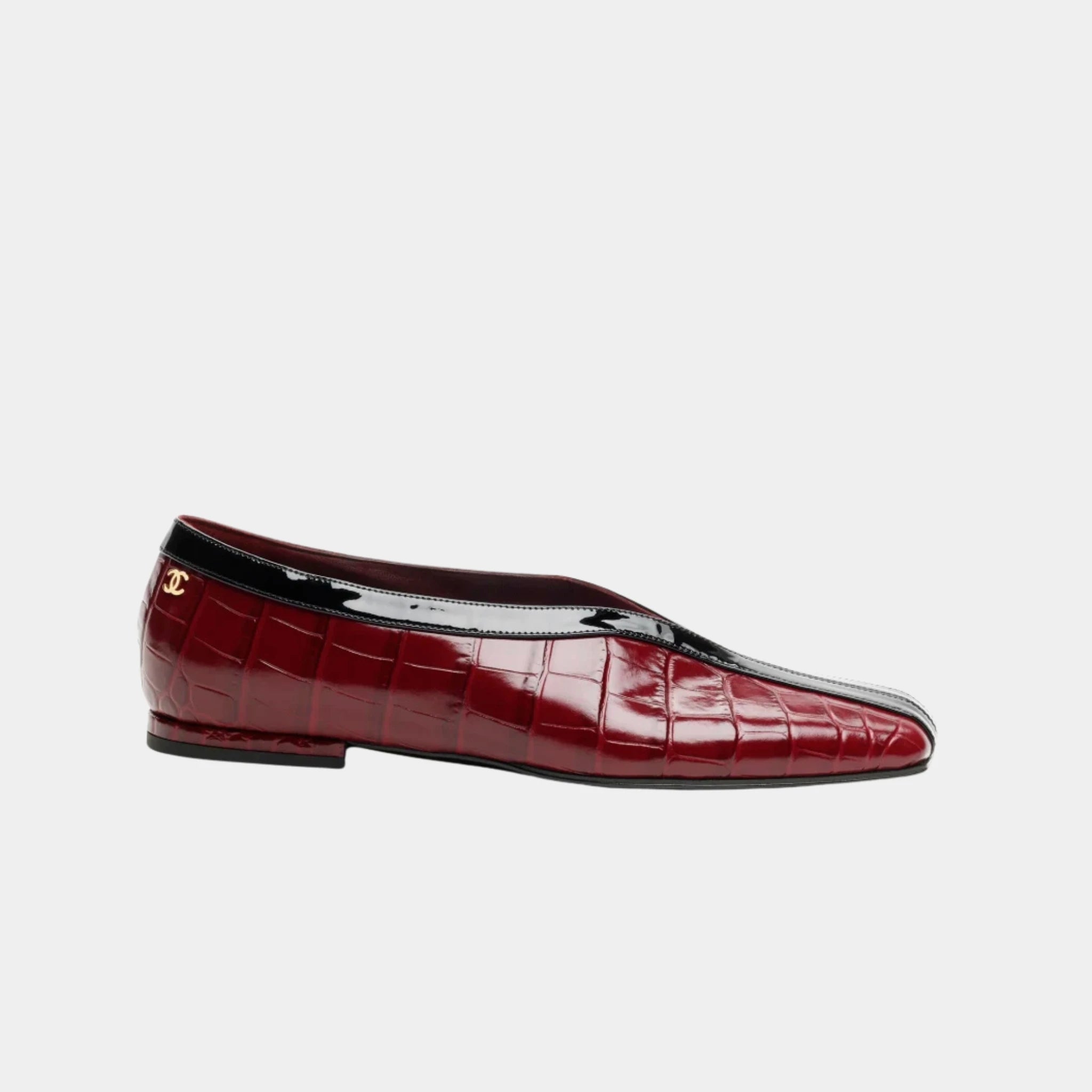 Ballet Flats in Crocodile Embossed Calfskin & Patent Calfskin