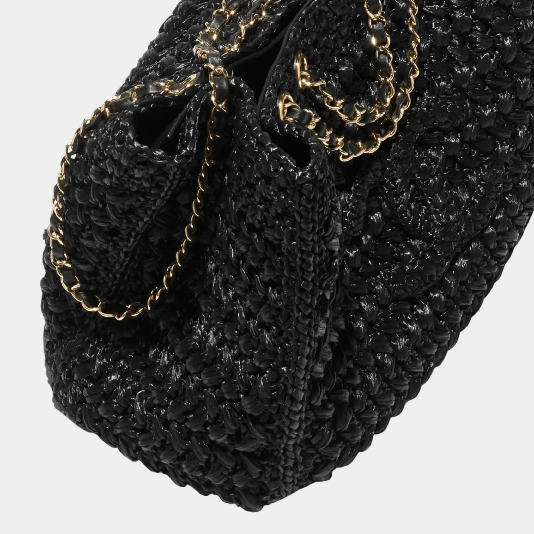 Chanel Basket Braided Raffia Calfskin & Gold-tone Metal Black