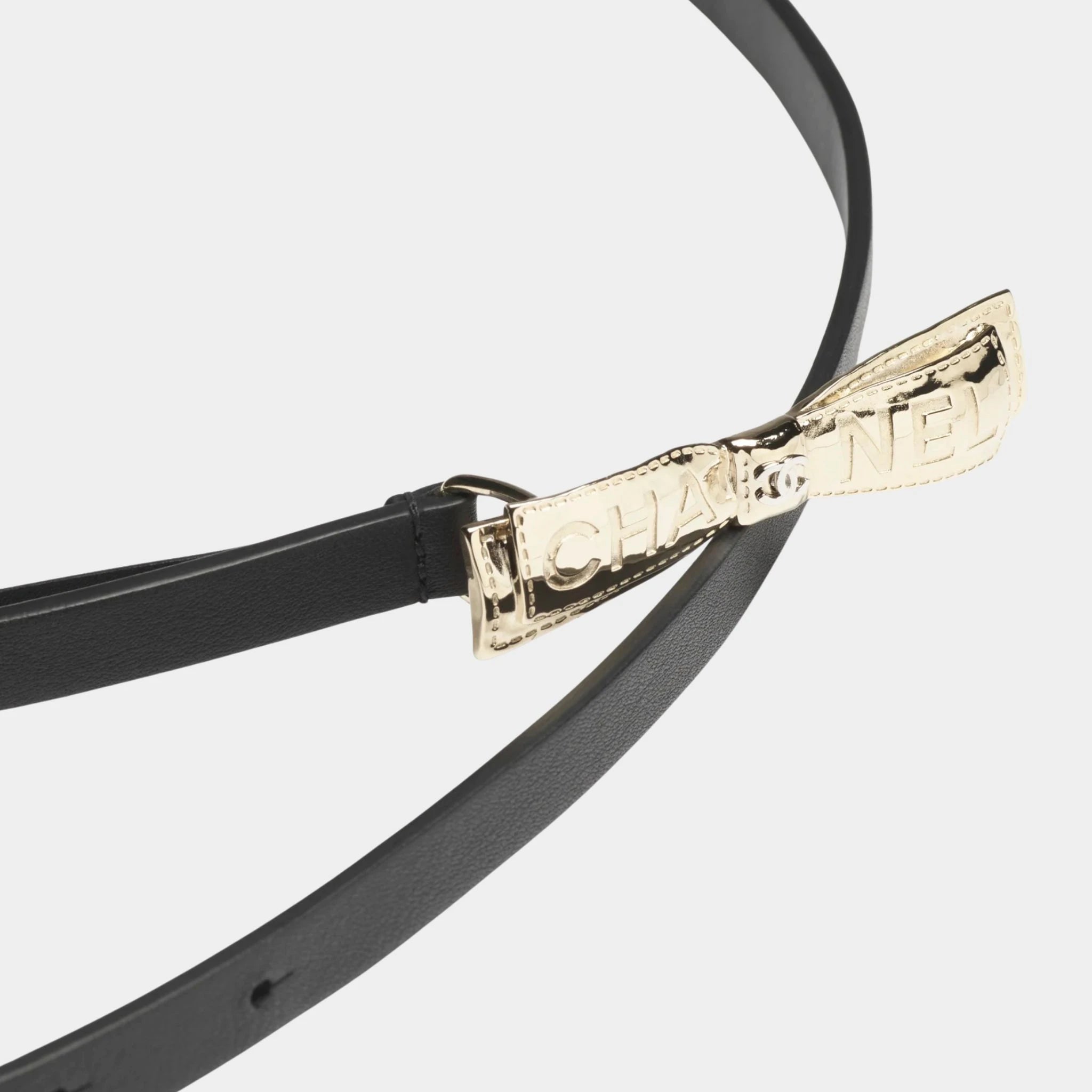 Chanel Belt Calf & Metal Black Gold And Silver, Closeup