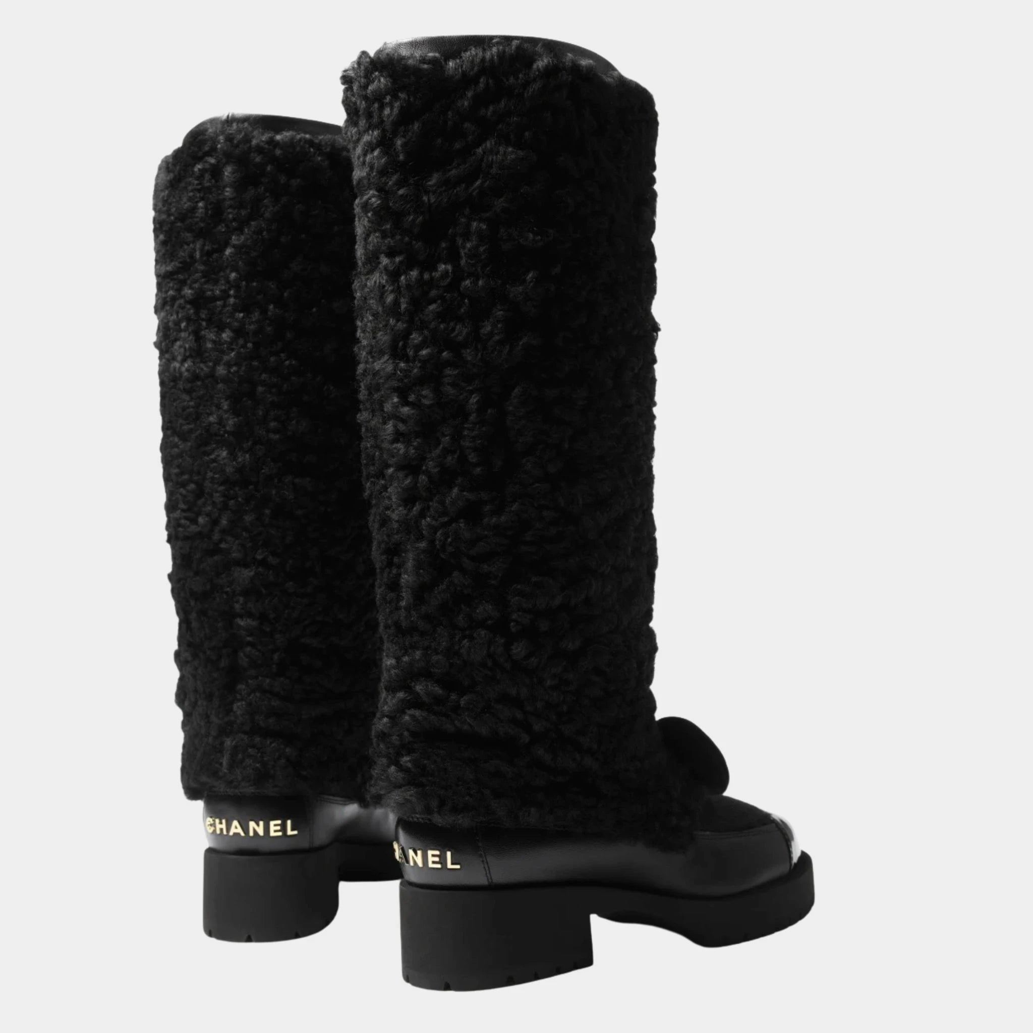Chanel Boots Black Woolly lamb veal varnished lamb & veal, Back