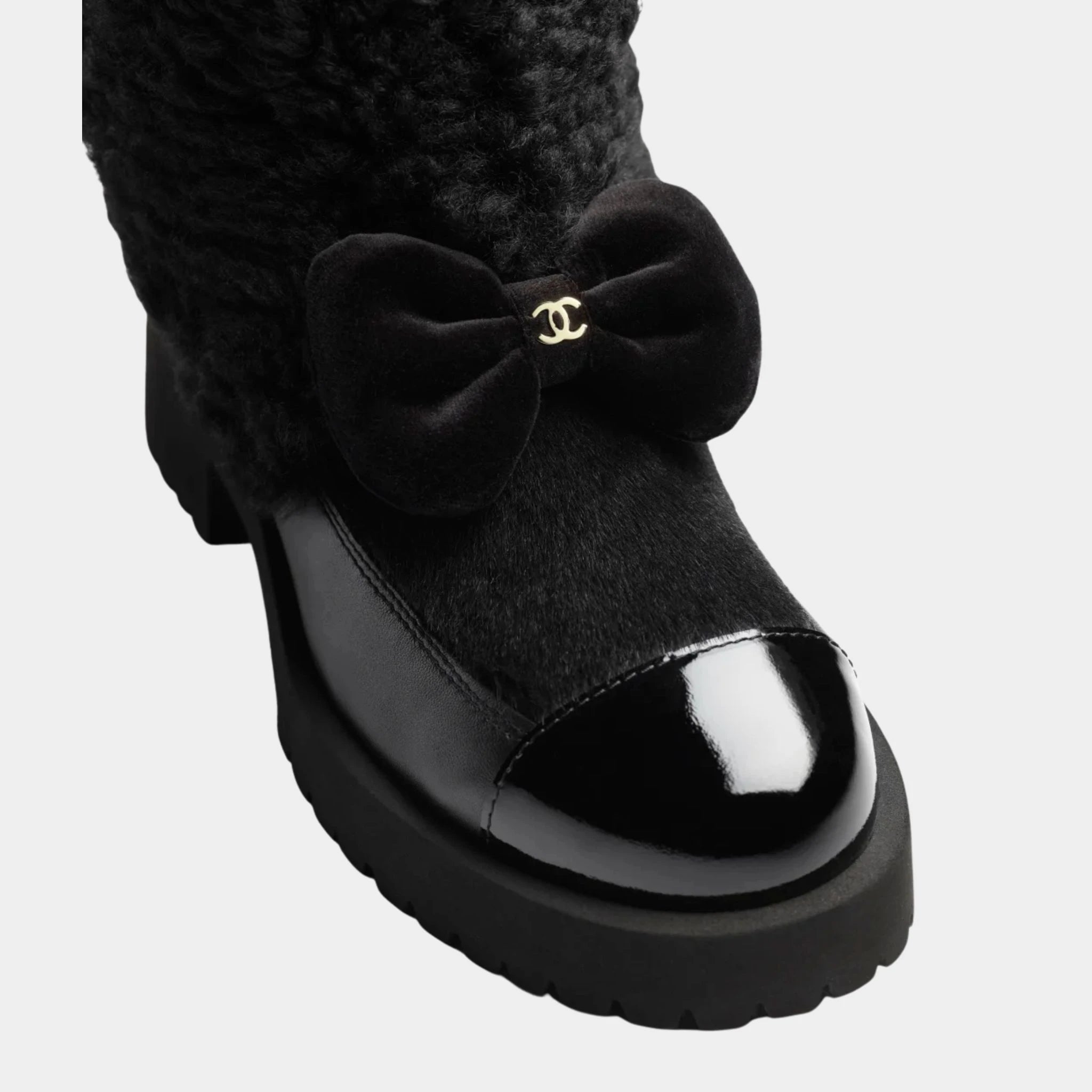 Chanel Boots Black Woolly lamb veal varnished lamb & veal, Top