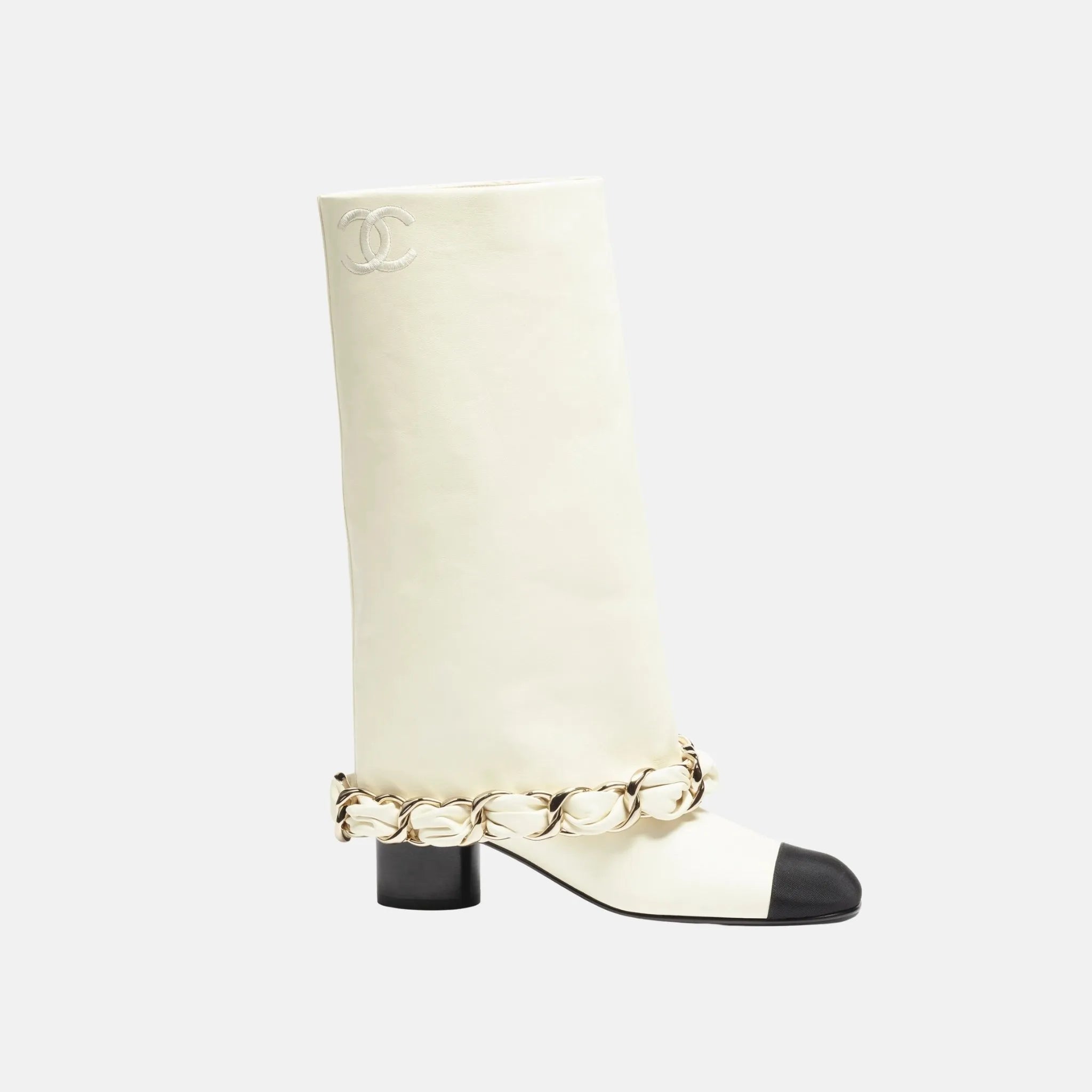Chanel Boots in Lambskin and Grosgrain, Ivory, Side