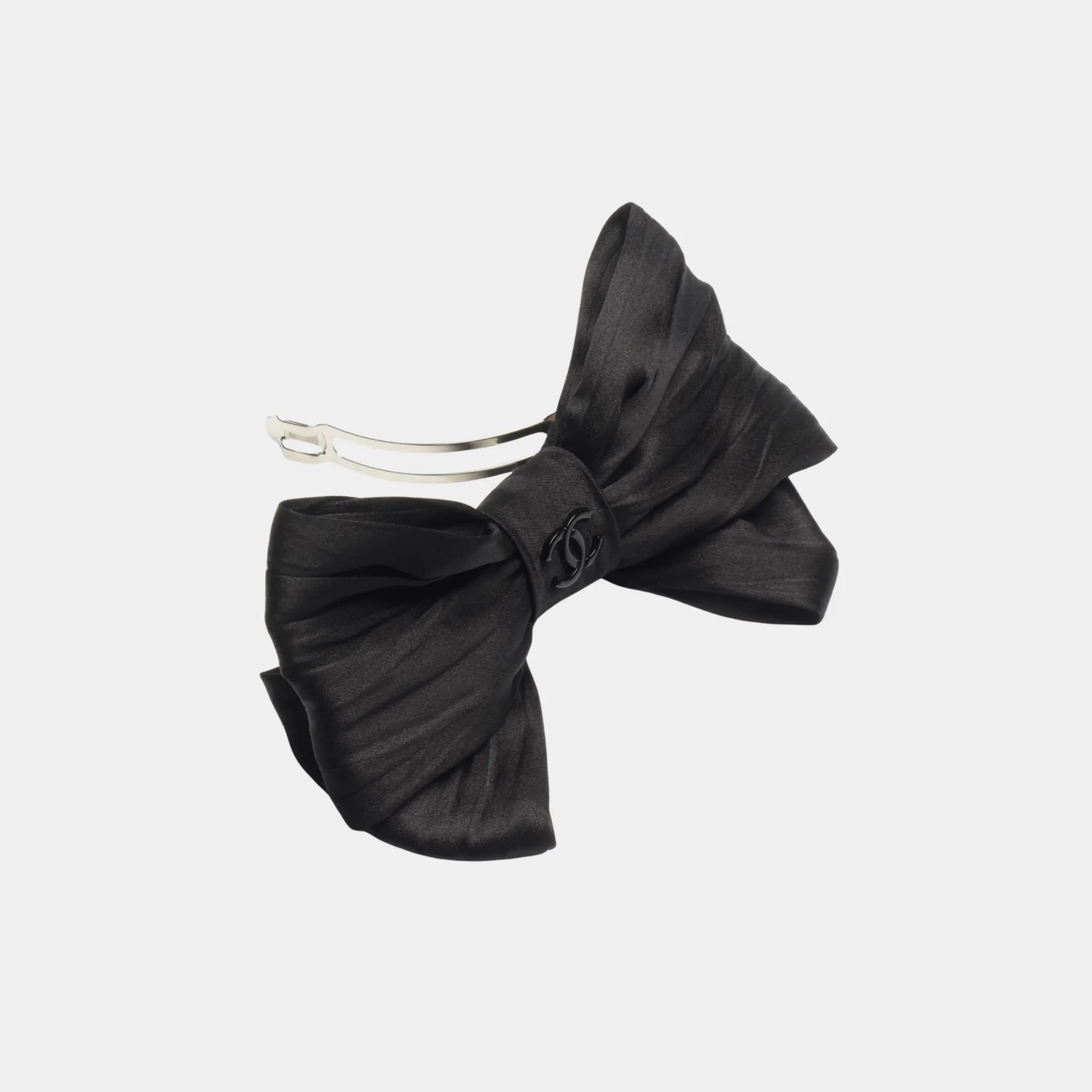 Bow Barrette Silk Satin Black, Front