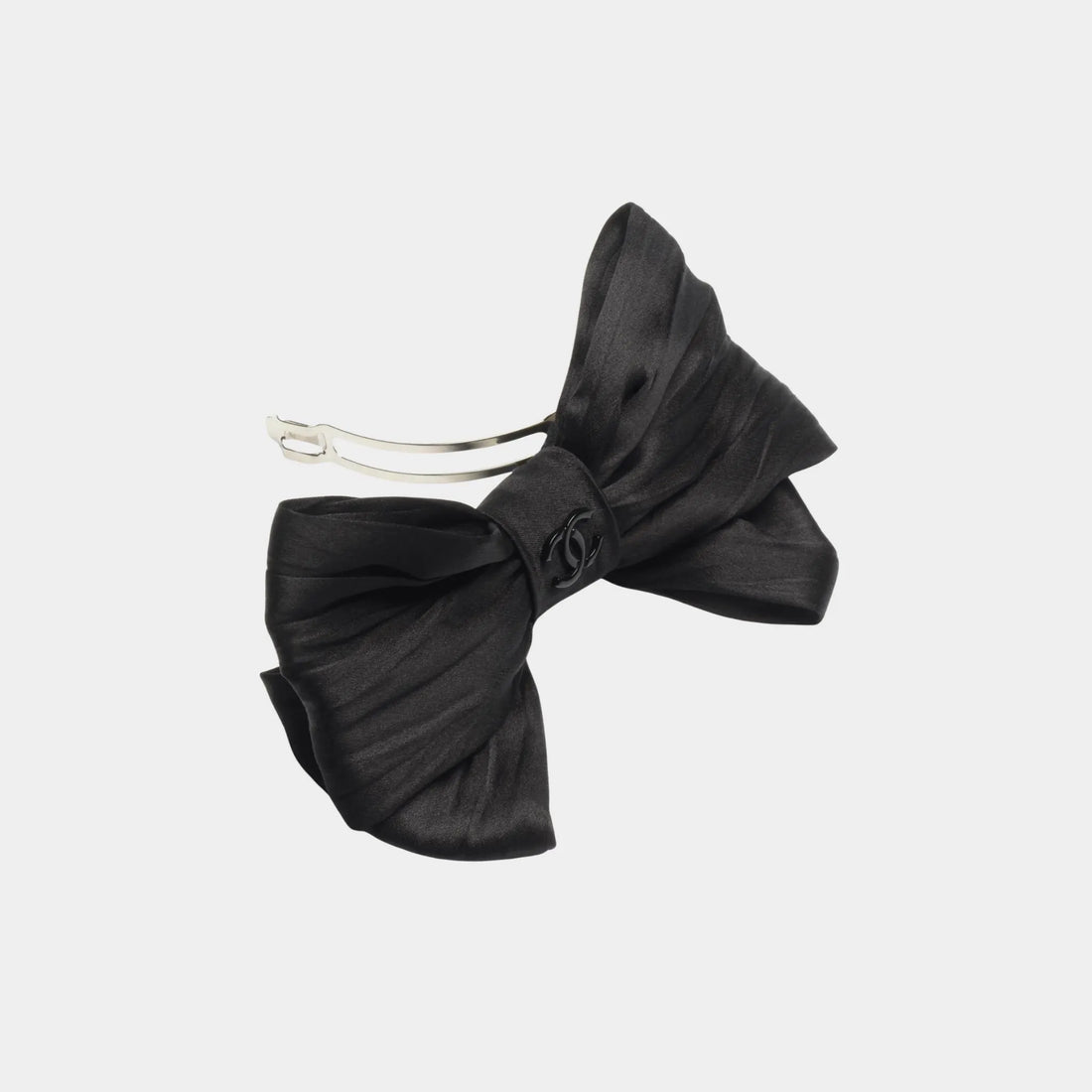 Bow Barrette Silk Satin Black, Front