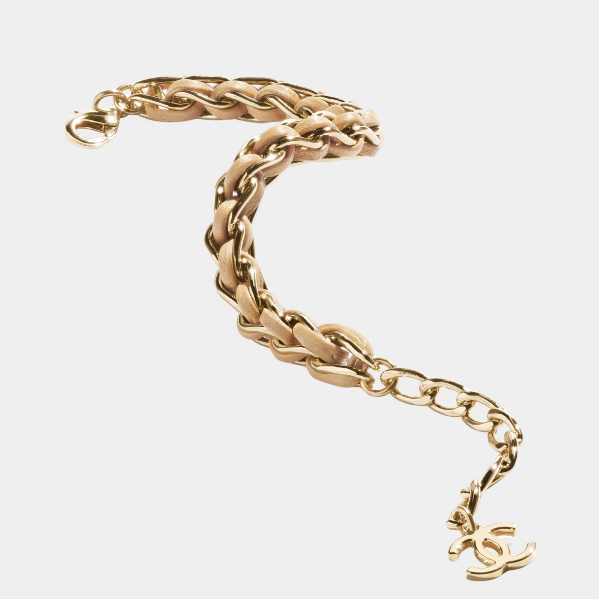 Braided Bracelet Metal & Lambskin Gold & Beige, Front