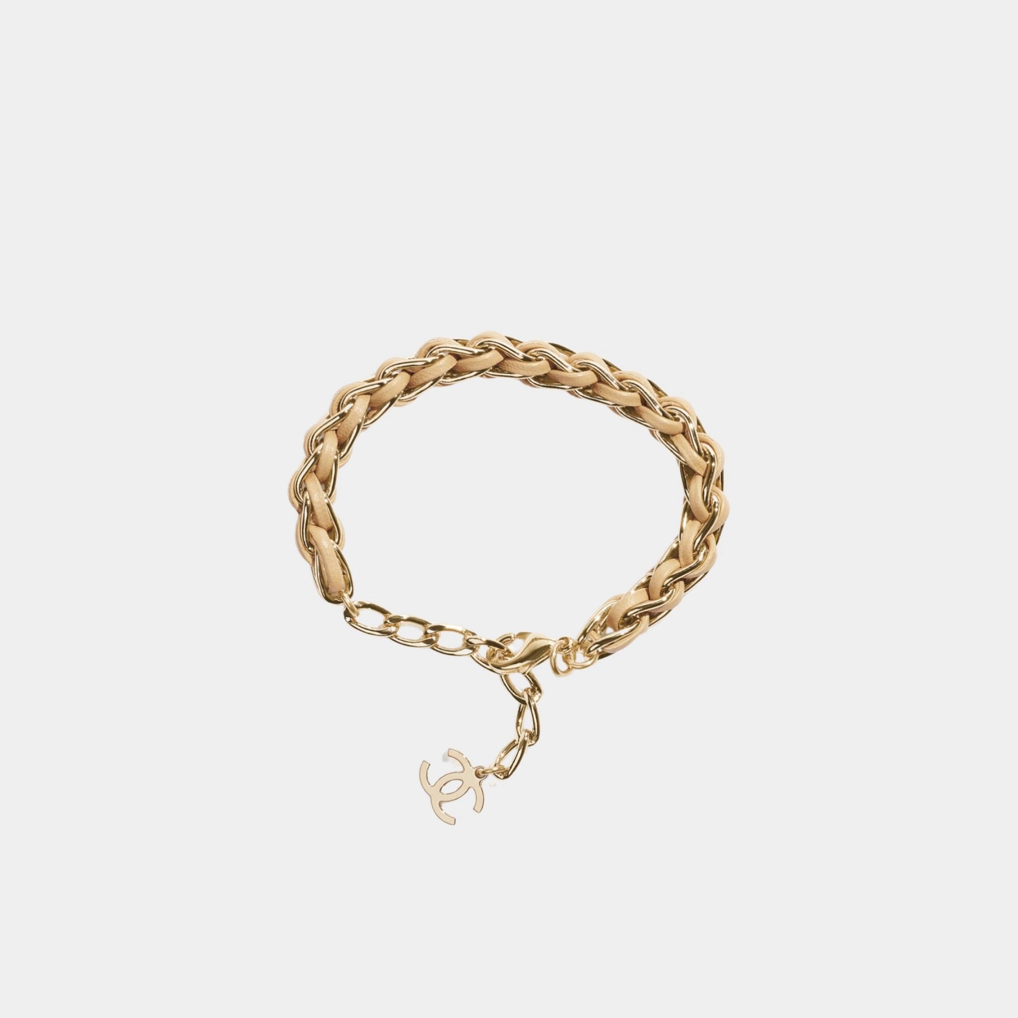 Braided Bracelet Metal & Lambskin Gold & Beige, Front