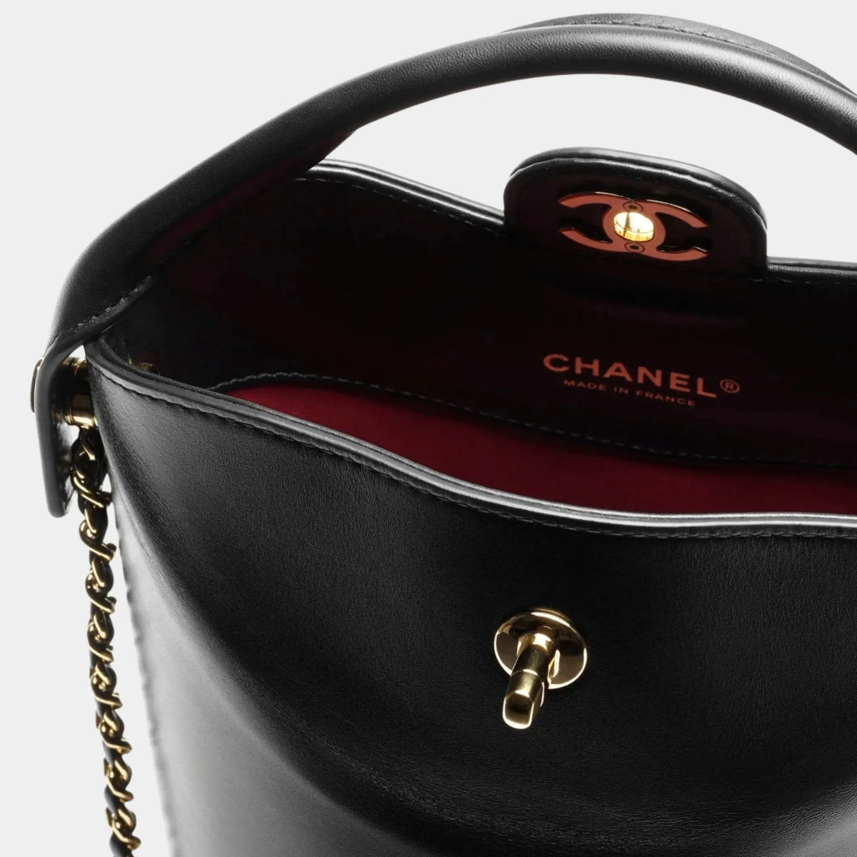Chanel Bucket Bag Shiny Calfskin & Gold-Tone Metal Black