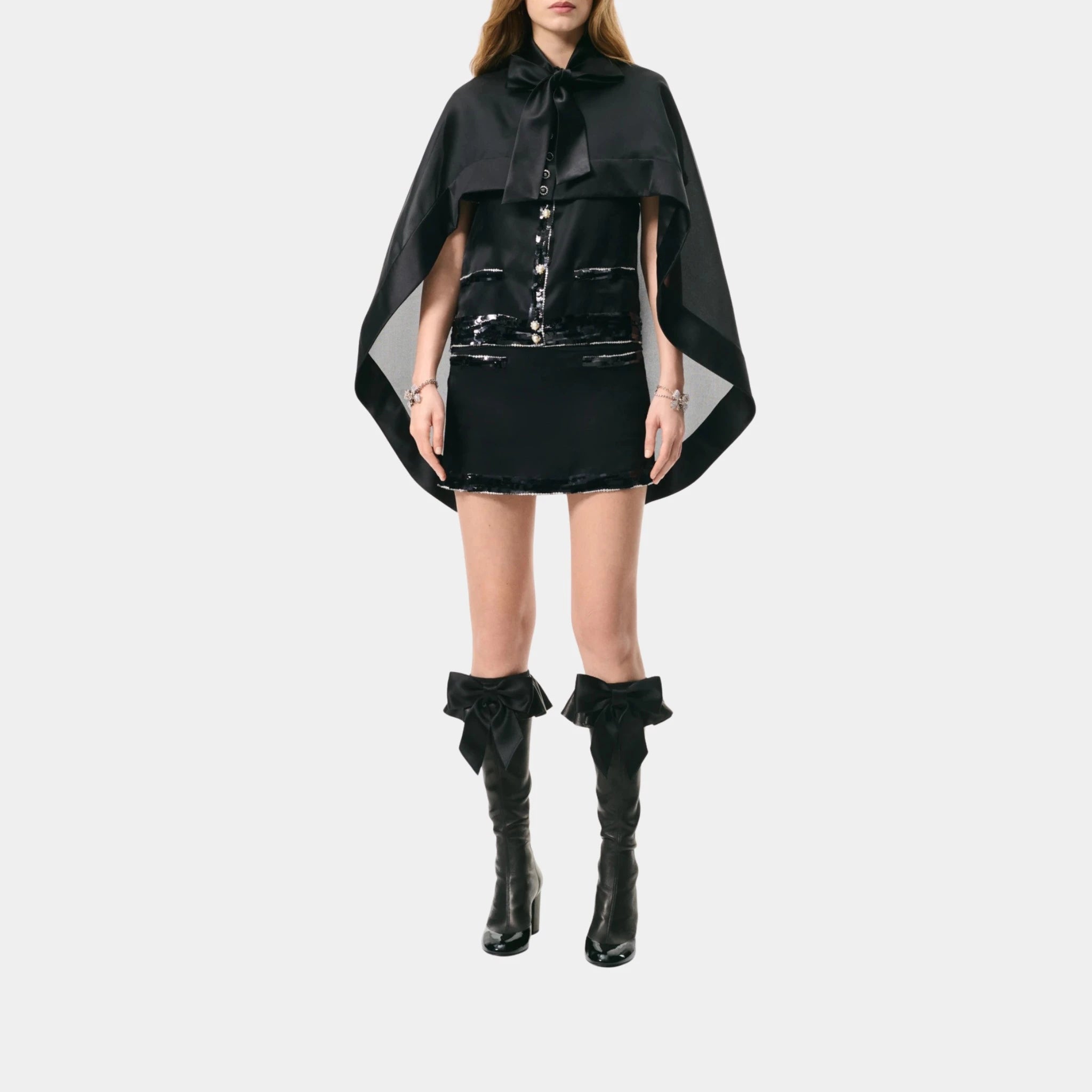 Chanel Cape in Silk Organza, Black, Front