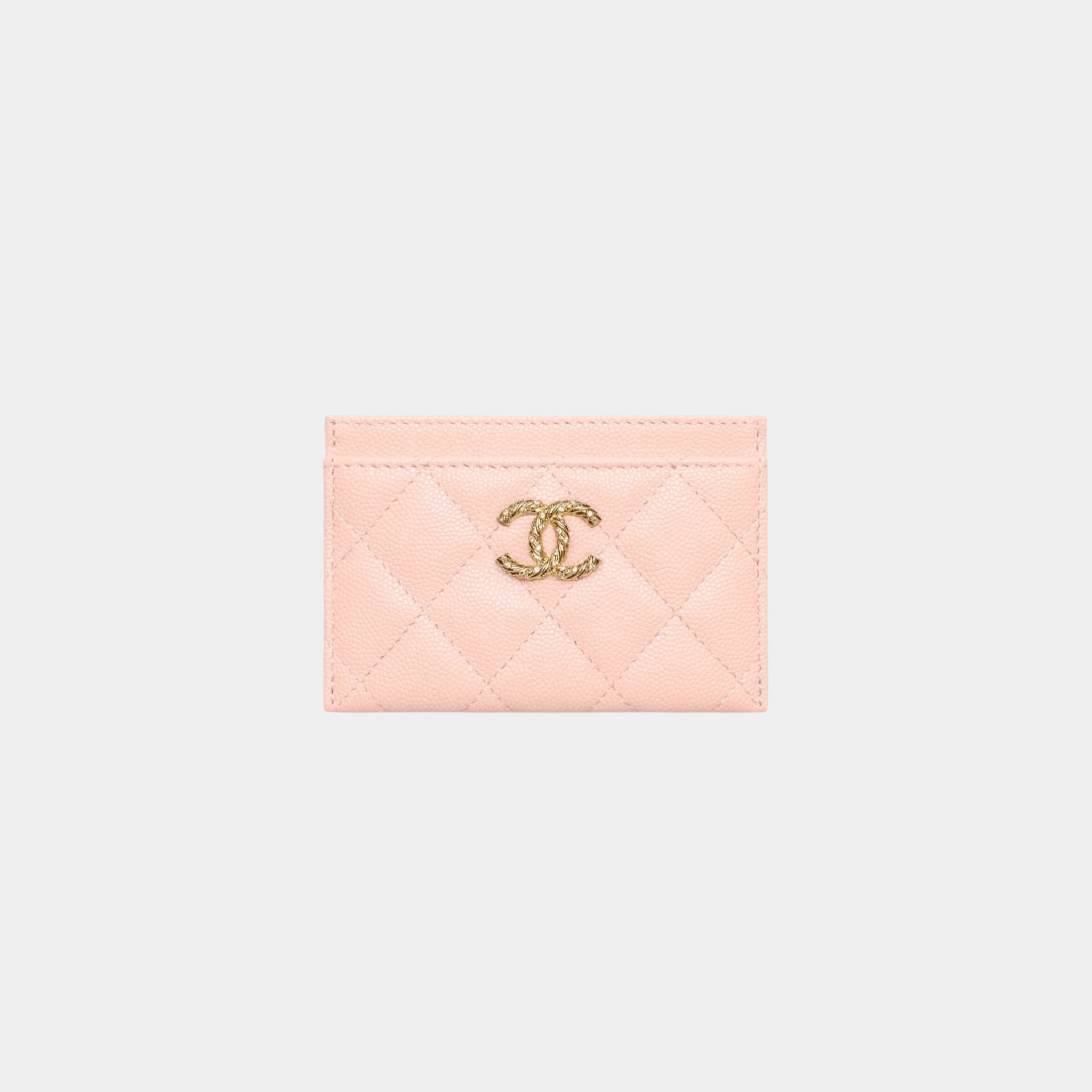 Chanel Card Holder in Strass Shiny Grained Calfskin & Gold Tone Metal, Light Pink