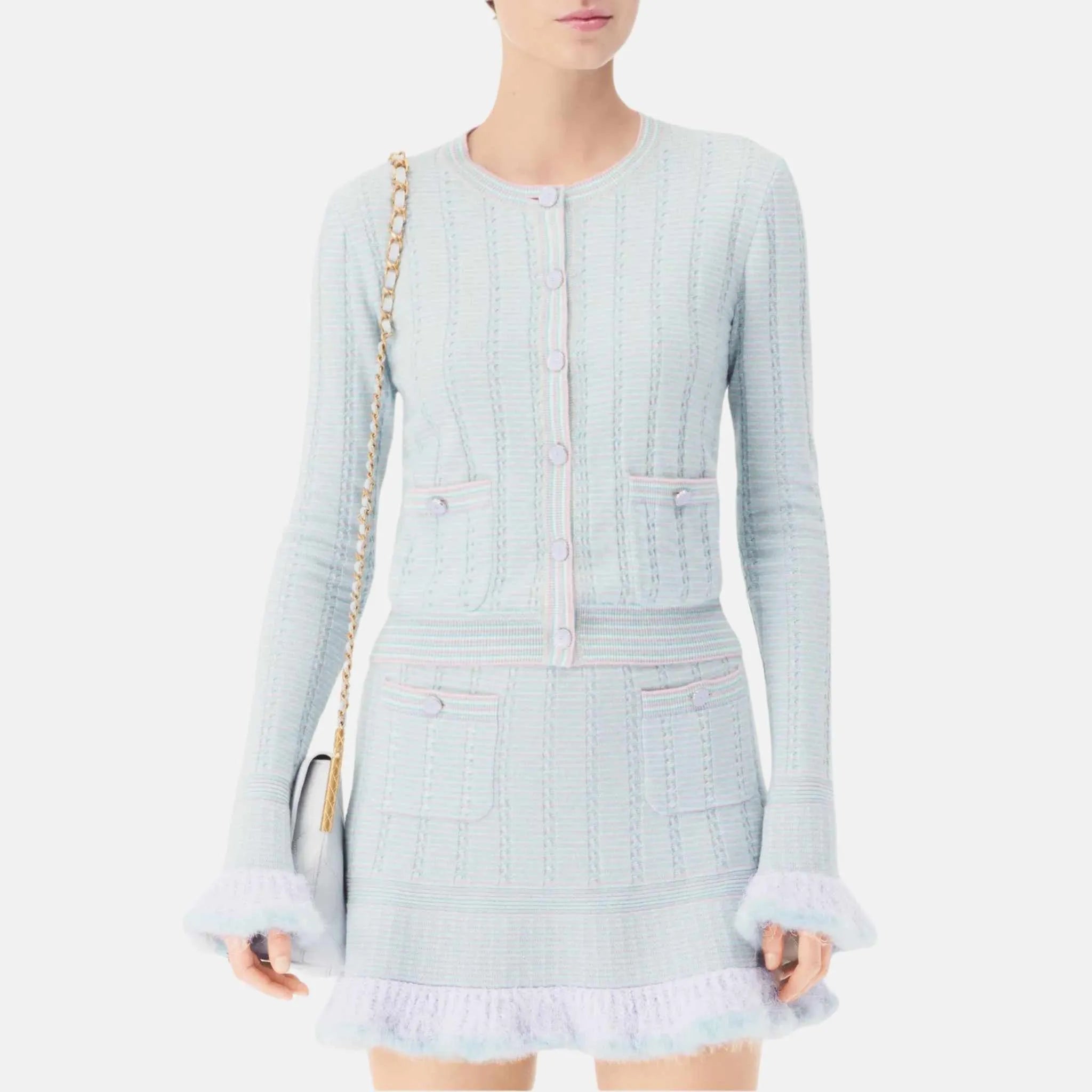 Chanel Cardigan in Cashmere, Cotton and Feathers, Close