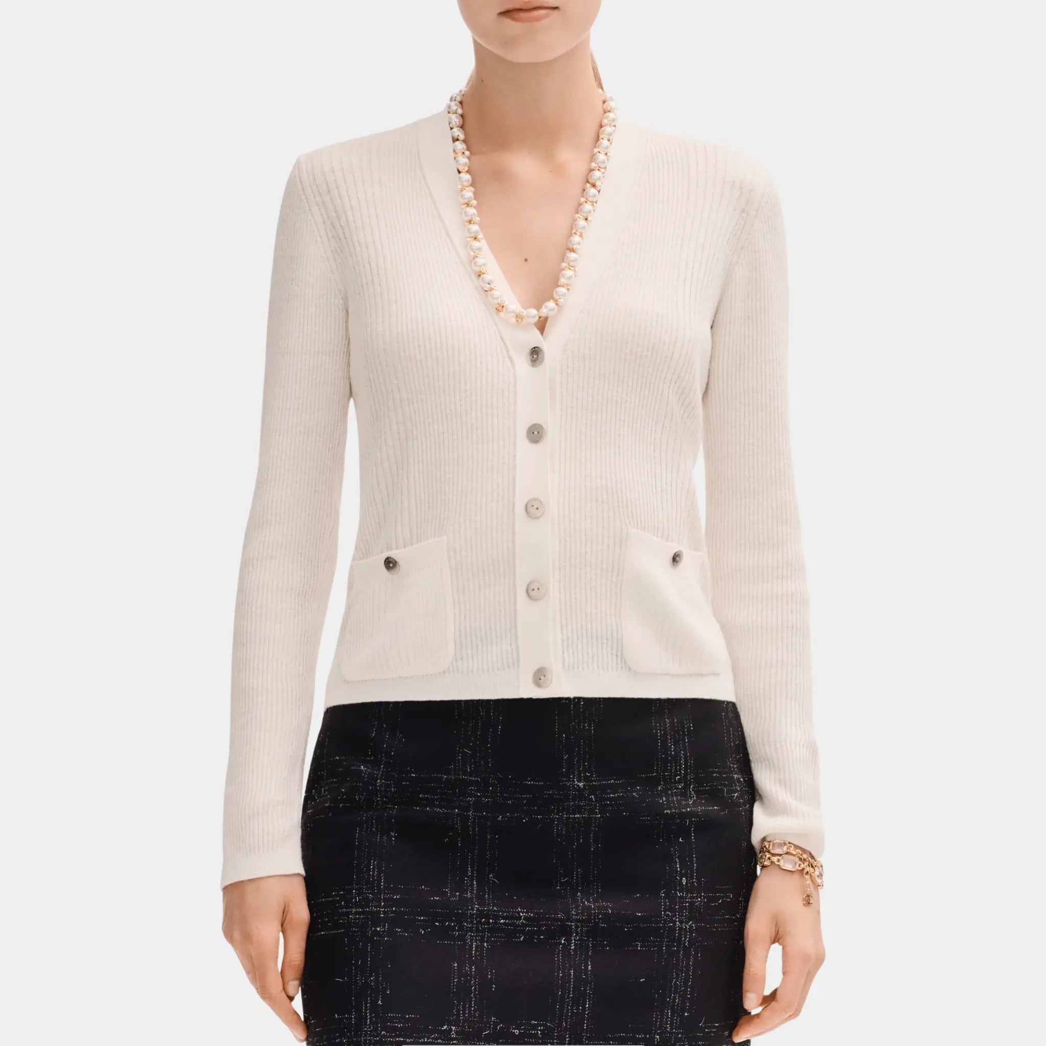 Chanel Cardigan in White Linen and Cotton, Front