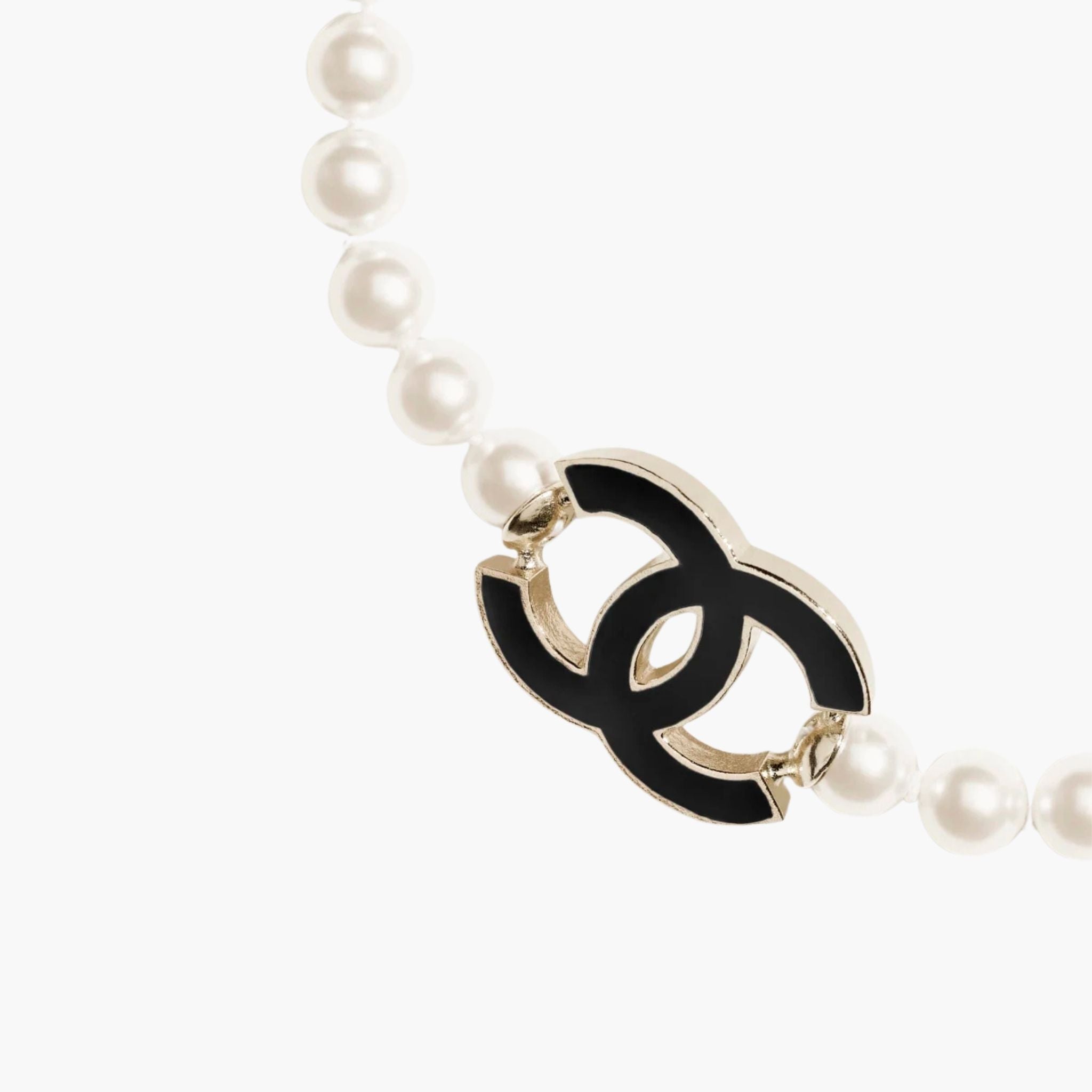 Chanel Choker Metal Glass Pearls & Resin, Black, Logo