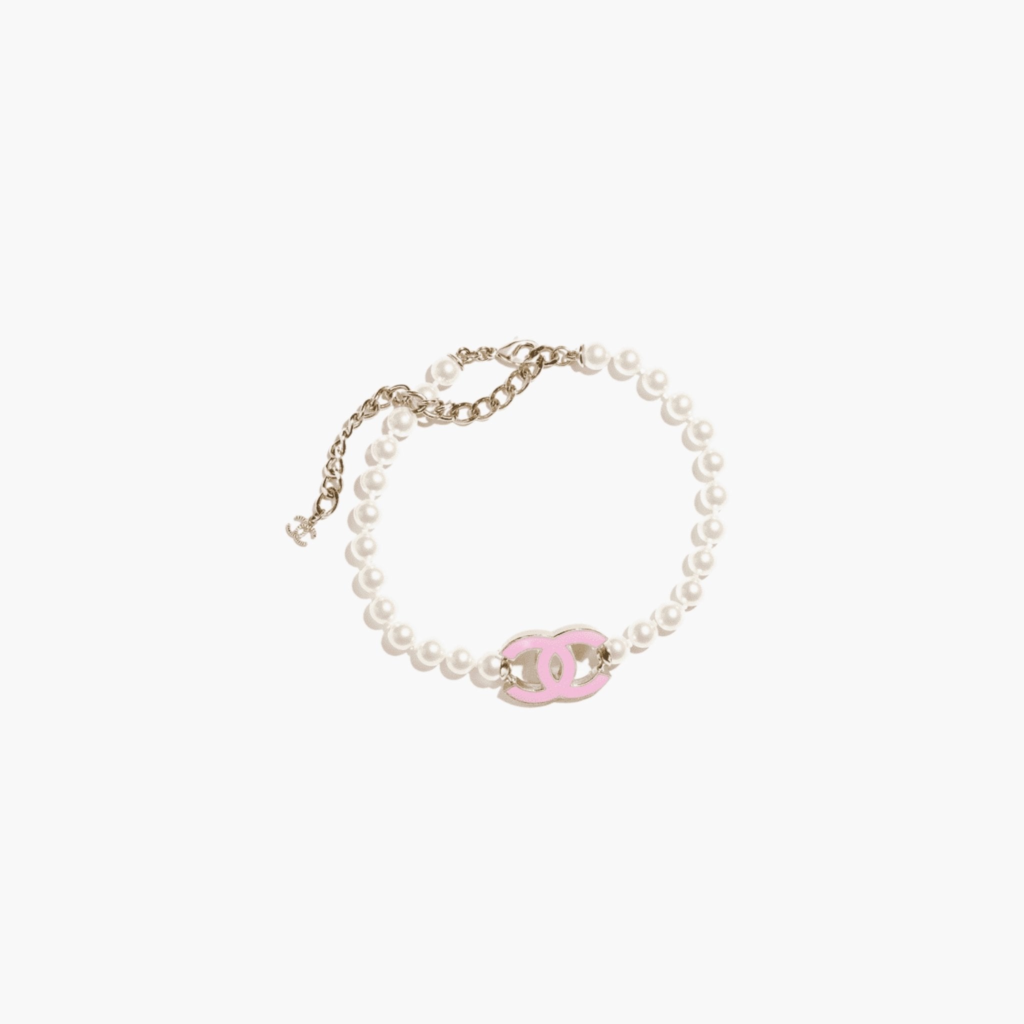 Chanel Choker Metal Glass Pearls & Resin, Pink, Front