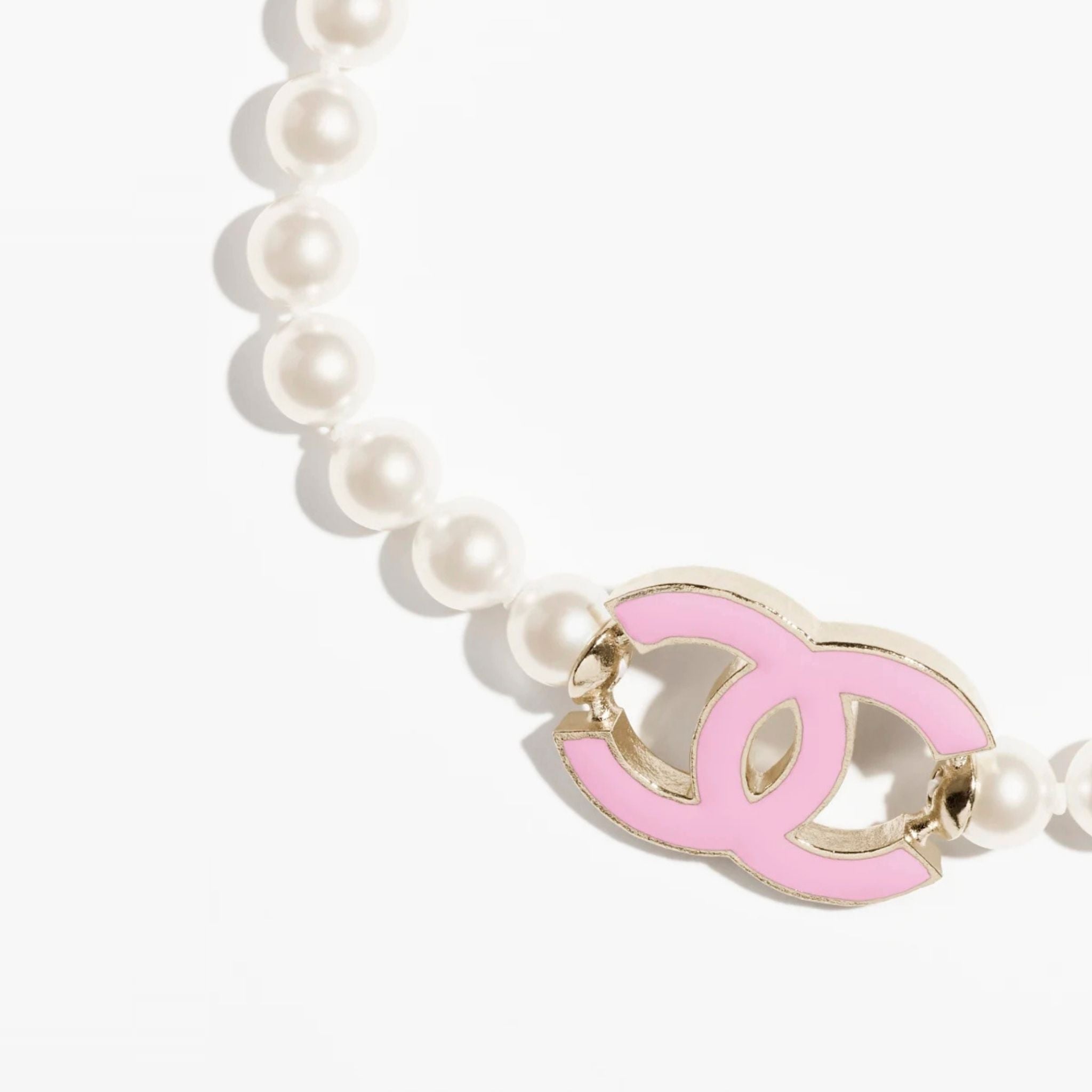 Chanel Choker Metal Glass Pearls & Resin, Pink, Logo