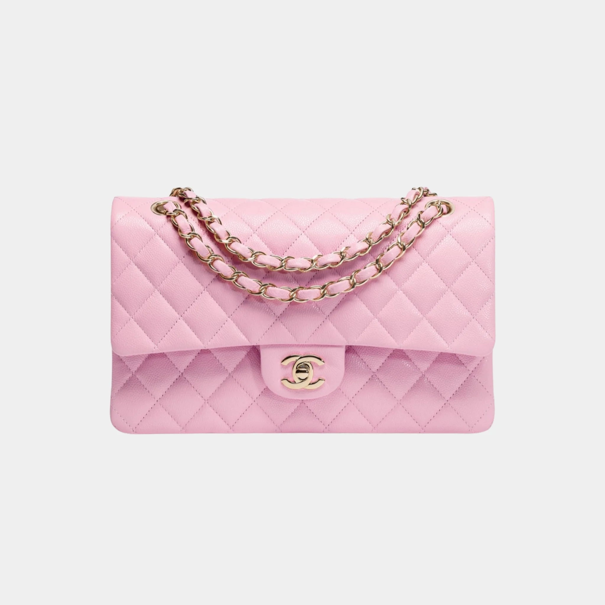 Chanel Classic 11.12 Handbag In Grained Shiny Calfskin And Gold Tone, Pink