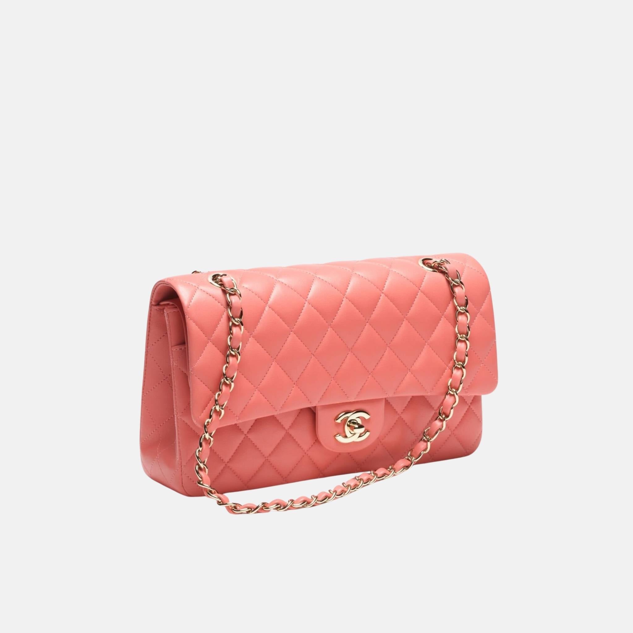 Chanel Classic 11.12 Lambskin Handbag, Coral, Side