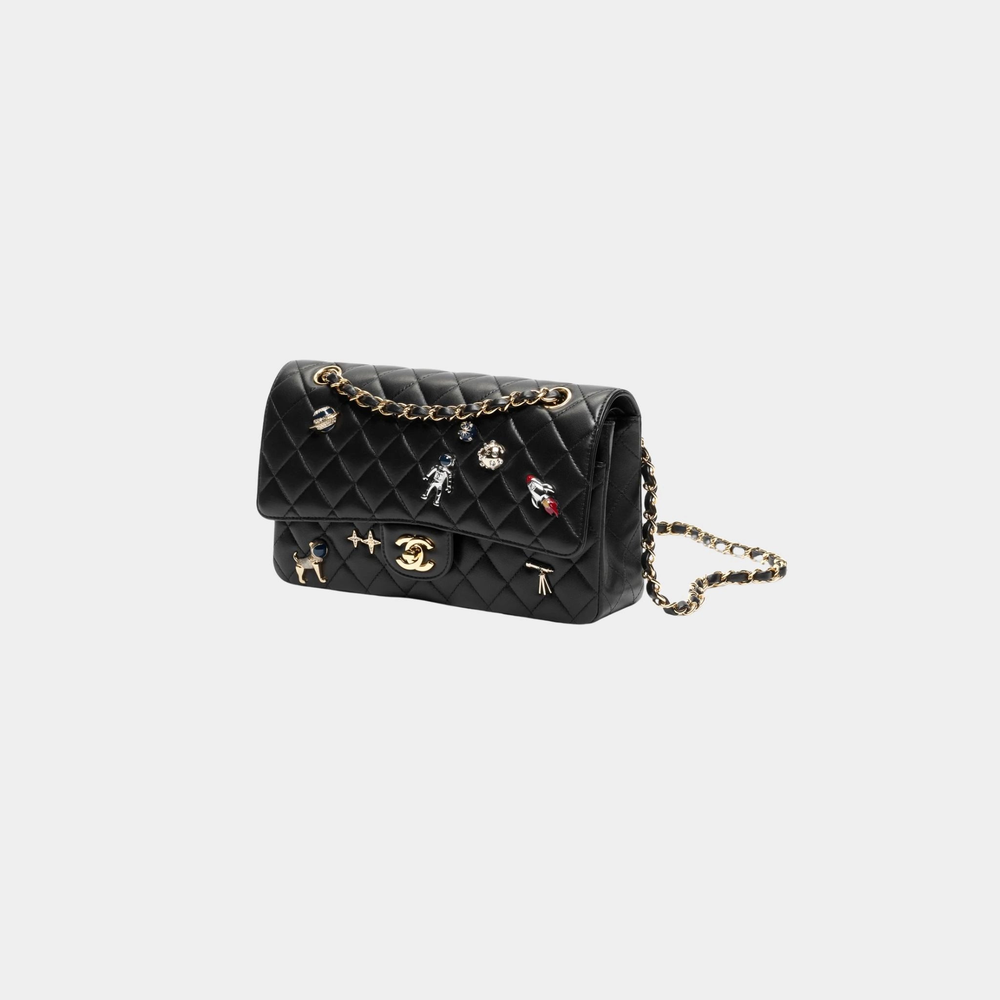 Chanel Classic bag 11.12 Lamb Enamel Rhinestones Silver & Gold Metal , Front