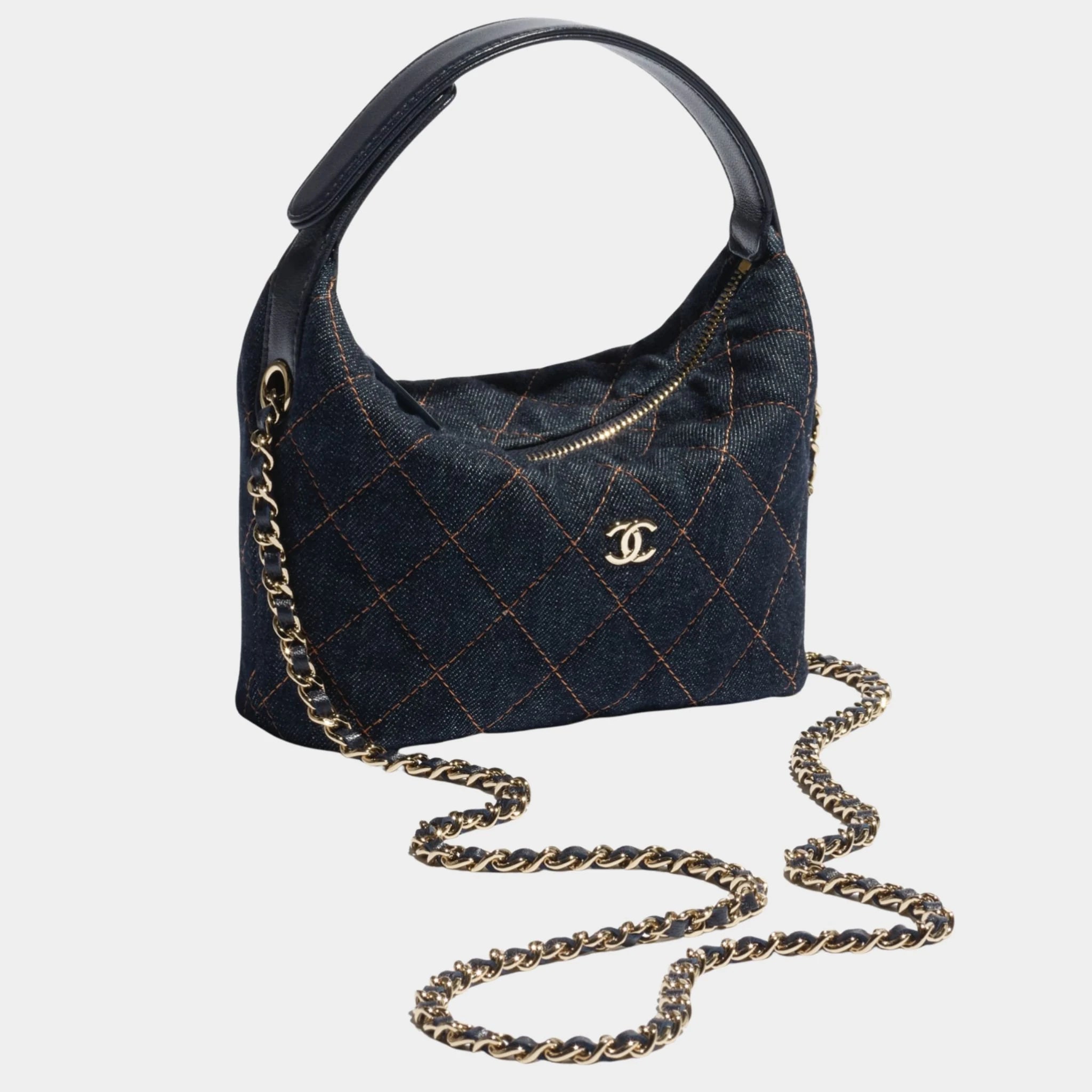 Classic Clutch With Chain Denim & Gold Metal Dark