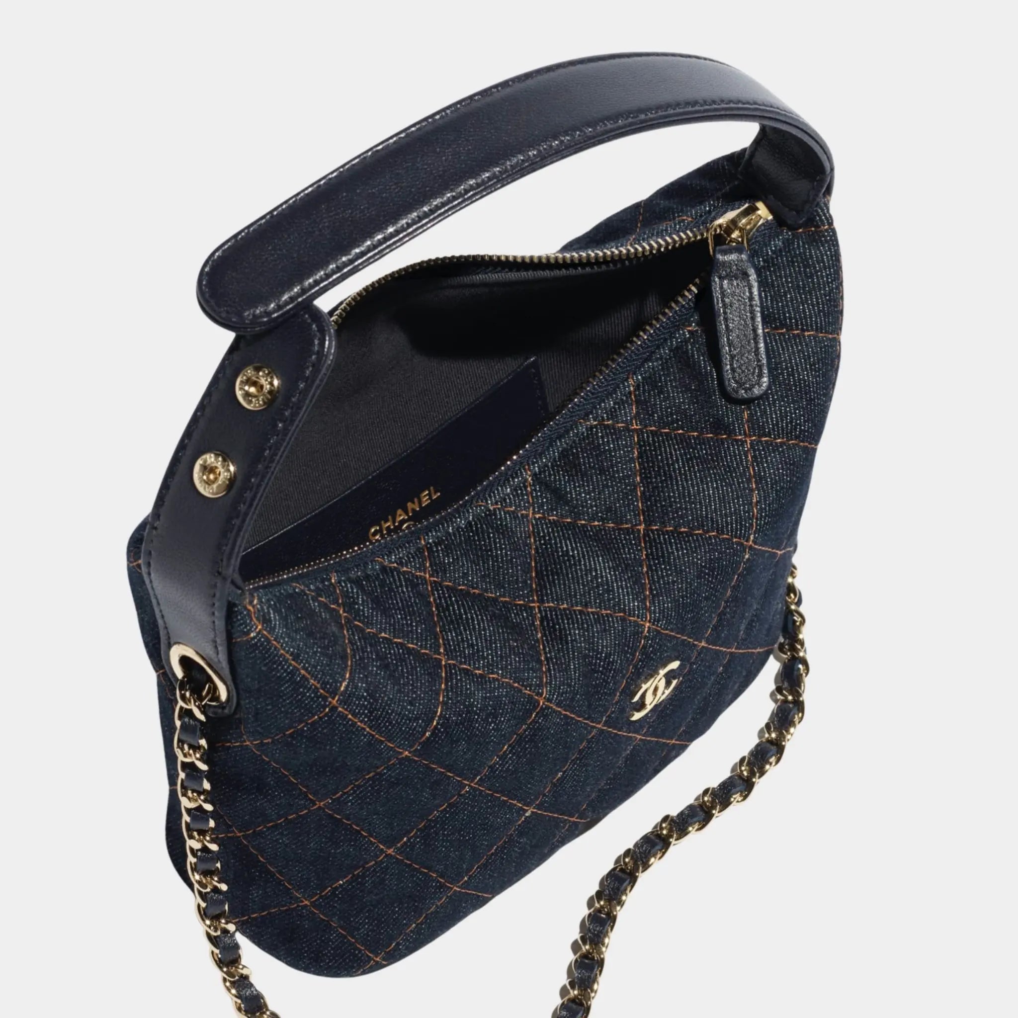 Classic Clutch With Chain Denim & Gold Metal Dark