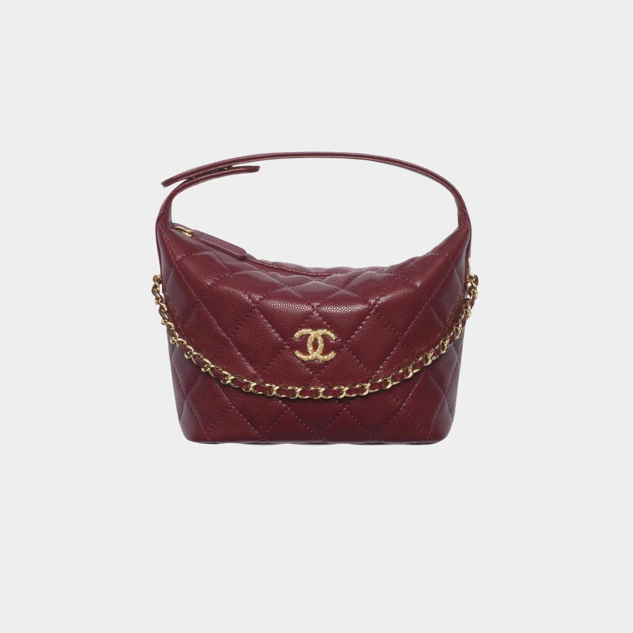 Classic Clutch With Chain Shiny Grained Calfskin Strass & Gold Tone Metal