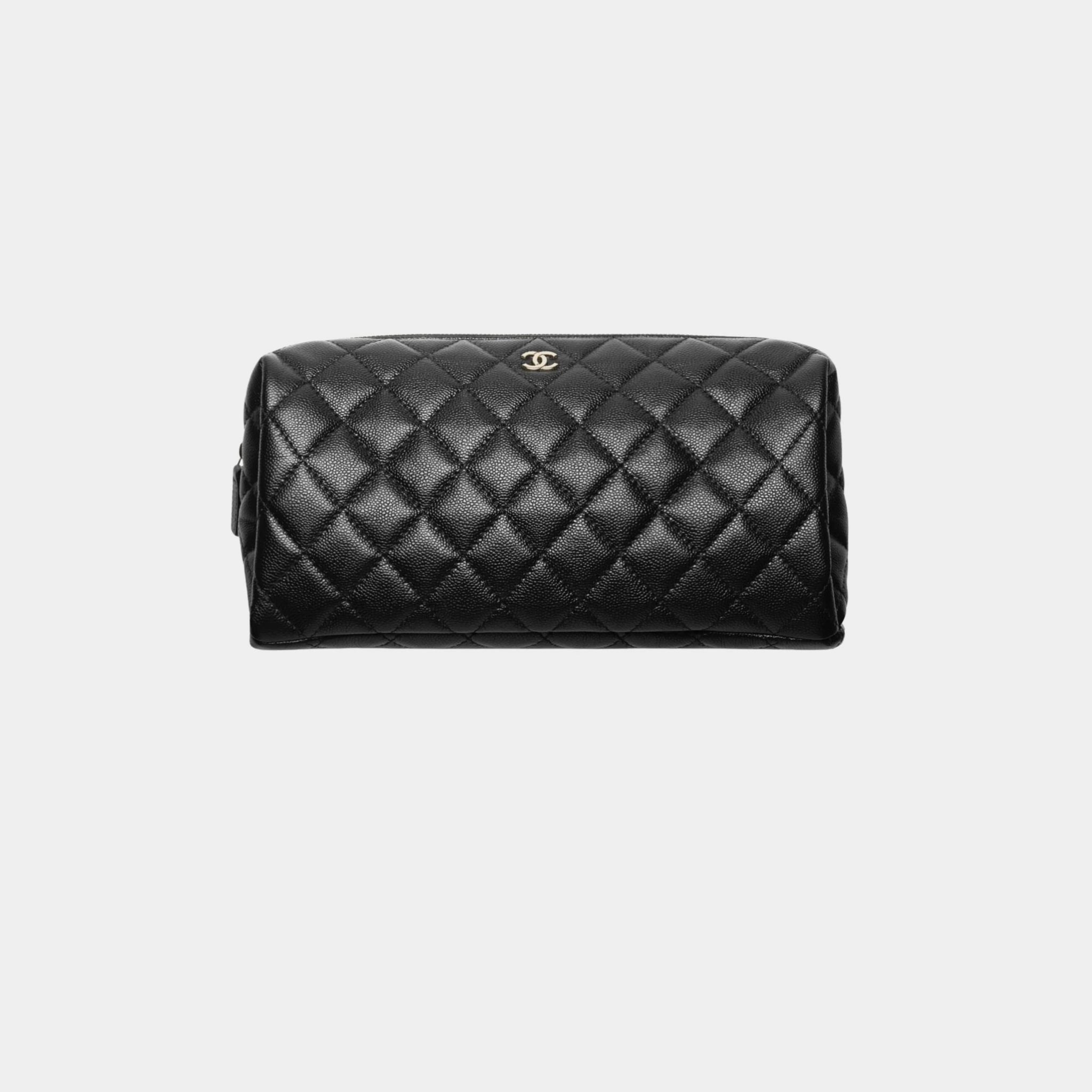 Chanel Classic Large Zipped Case Grained Shiny Calfskin & Gold Metal, Front