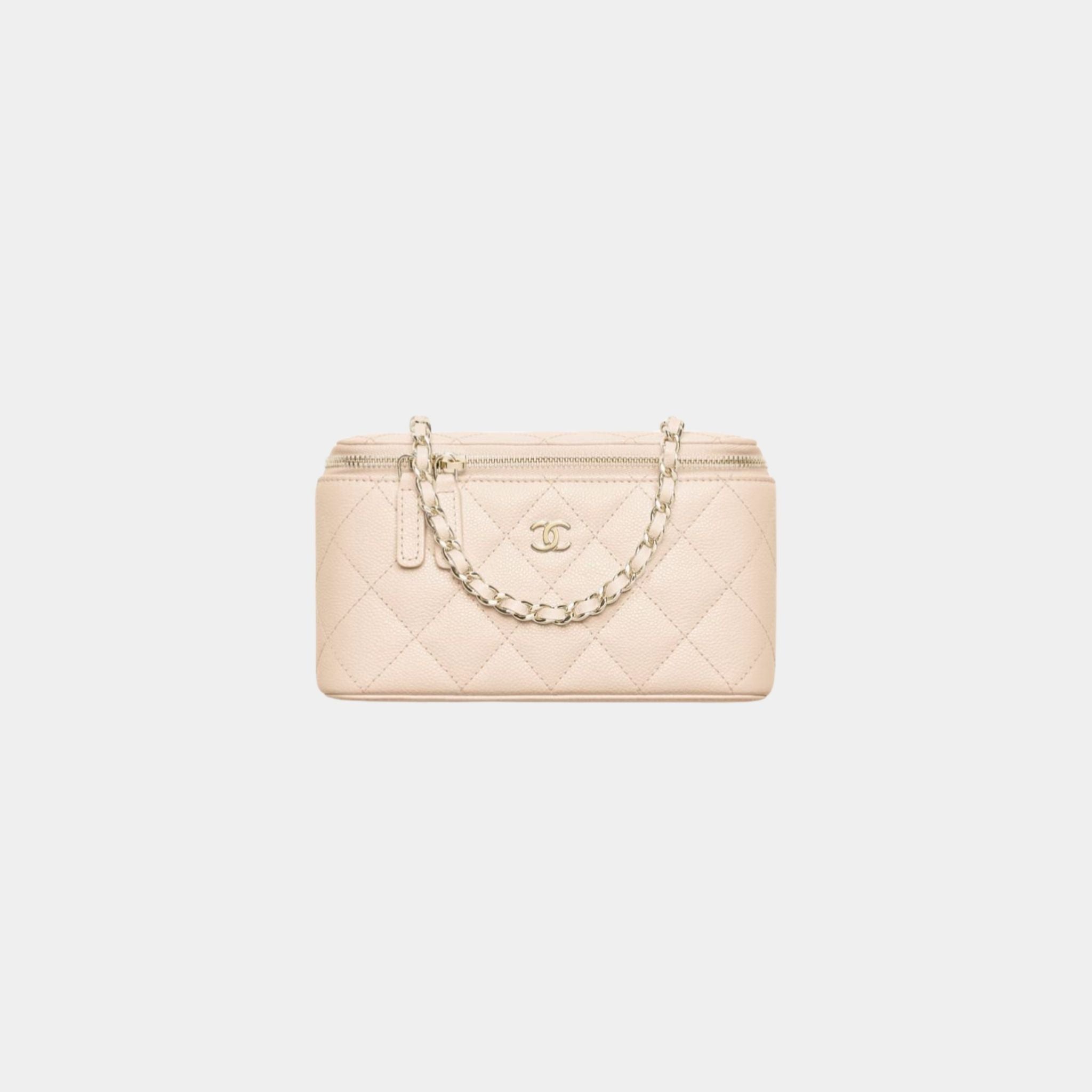 Chanel Classic Long Vanity with Chain in Grained Shiny Calfskin, Light Beige