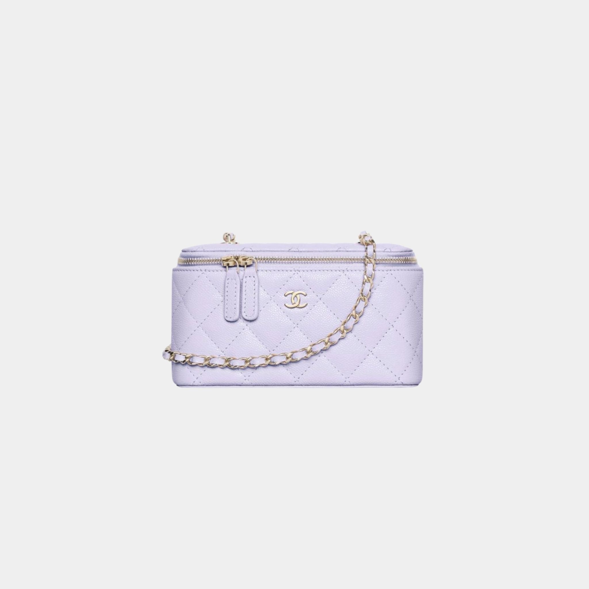 Chanel Classic Long Vanity with Chain in Grained Shiny Calfskin, Light Purple