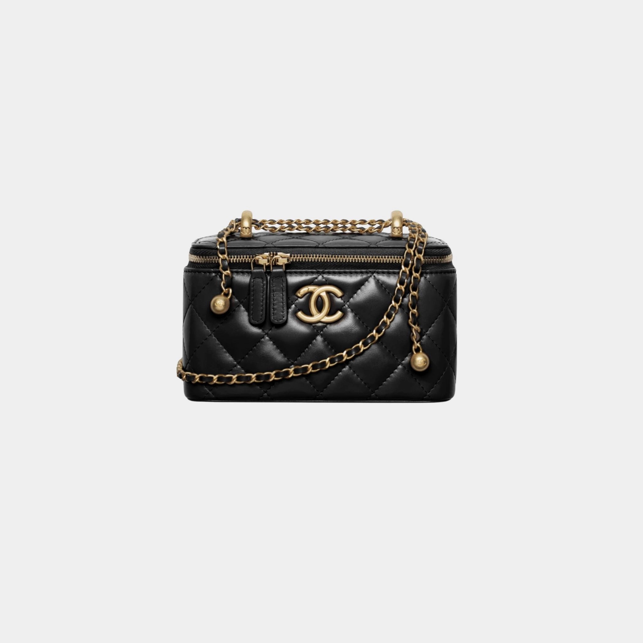 Classic Long Vanity With Chain Shiny calfskin & Gold Tone Metal black