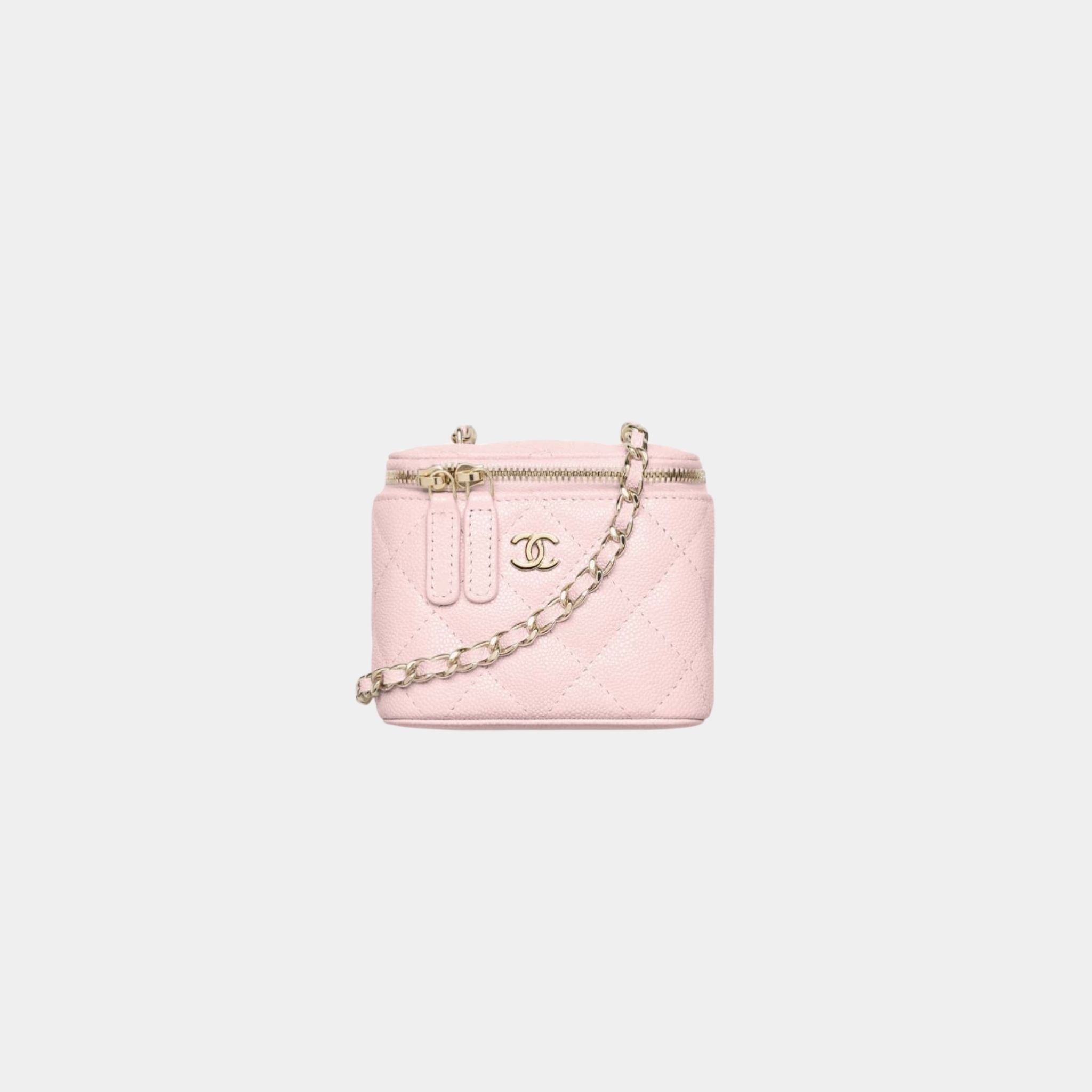 Chanel Classic Small Vanity With Chain in Grained Shiny Calfskin, Light Pink