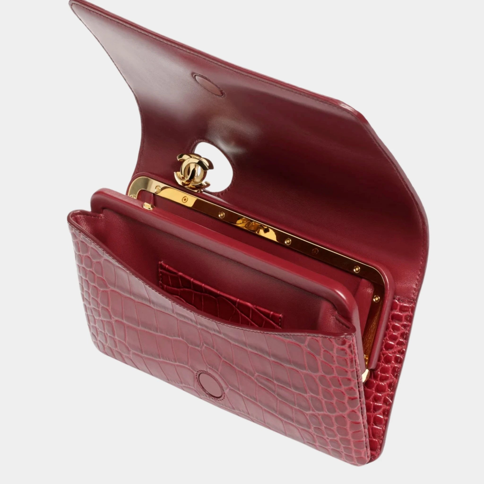 Chanel Clutch Bag Crocodile-Embossed Calfskin & Gold-Tone Metal