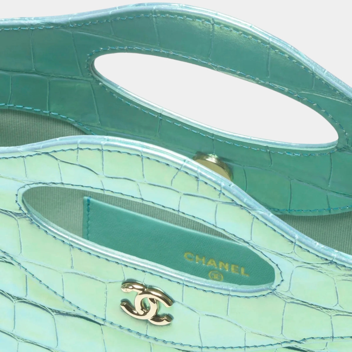 Clutch with chain Crocodile Embossed Calfskin & Gold-Tone Metal
