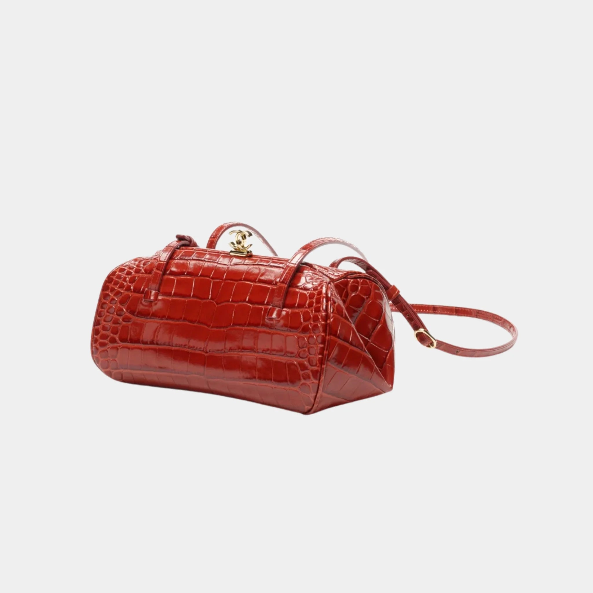 Chanel Clutch with Leather Strap in Crocodile Embossed Calfskin, Burgundy, Side