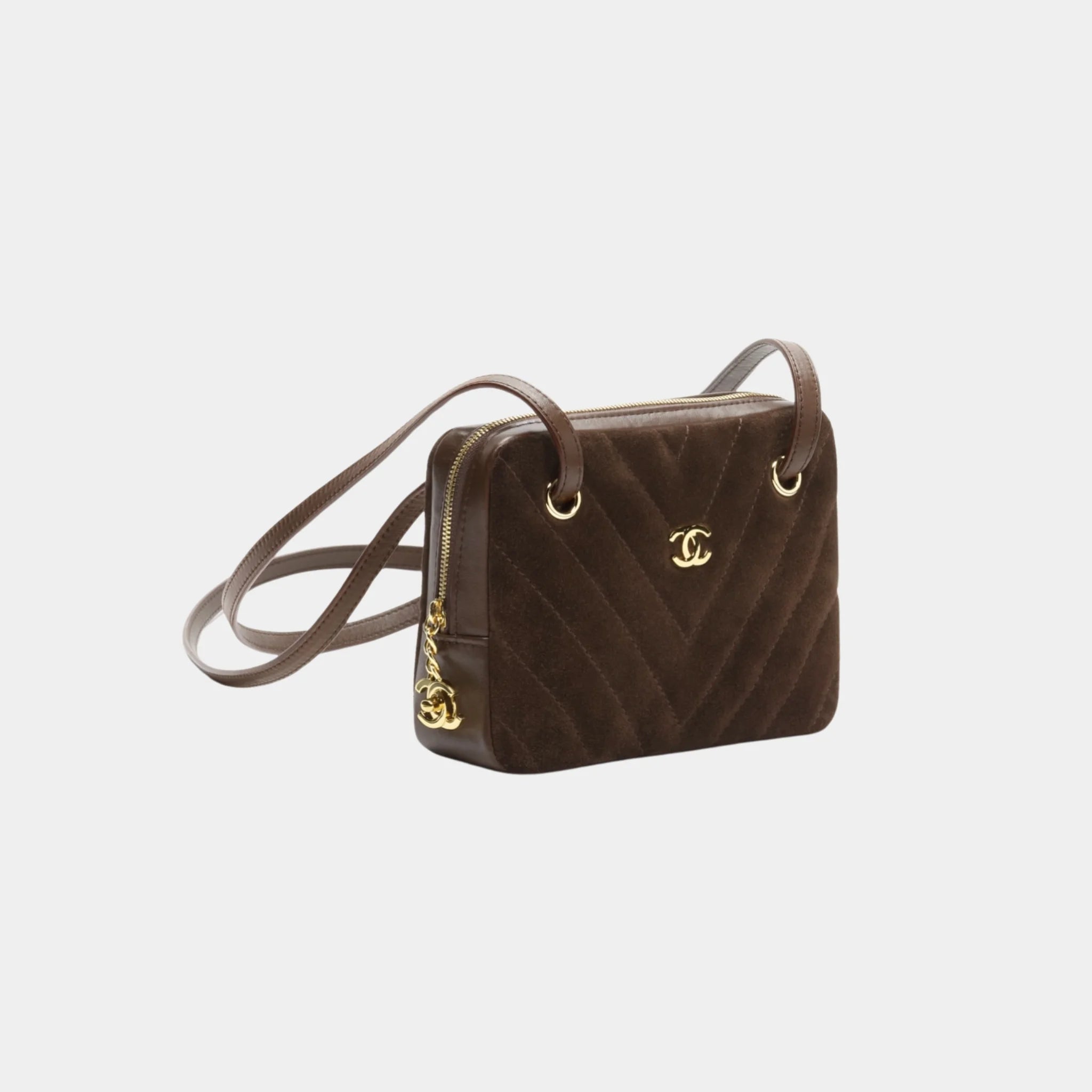 Clutch with Leather Strap Dark Brown Suede Calfskin & Lambskin