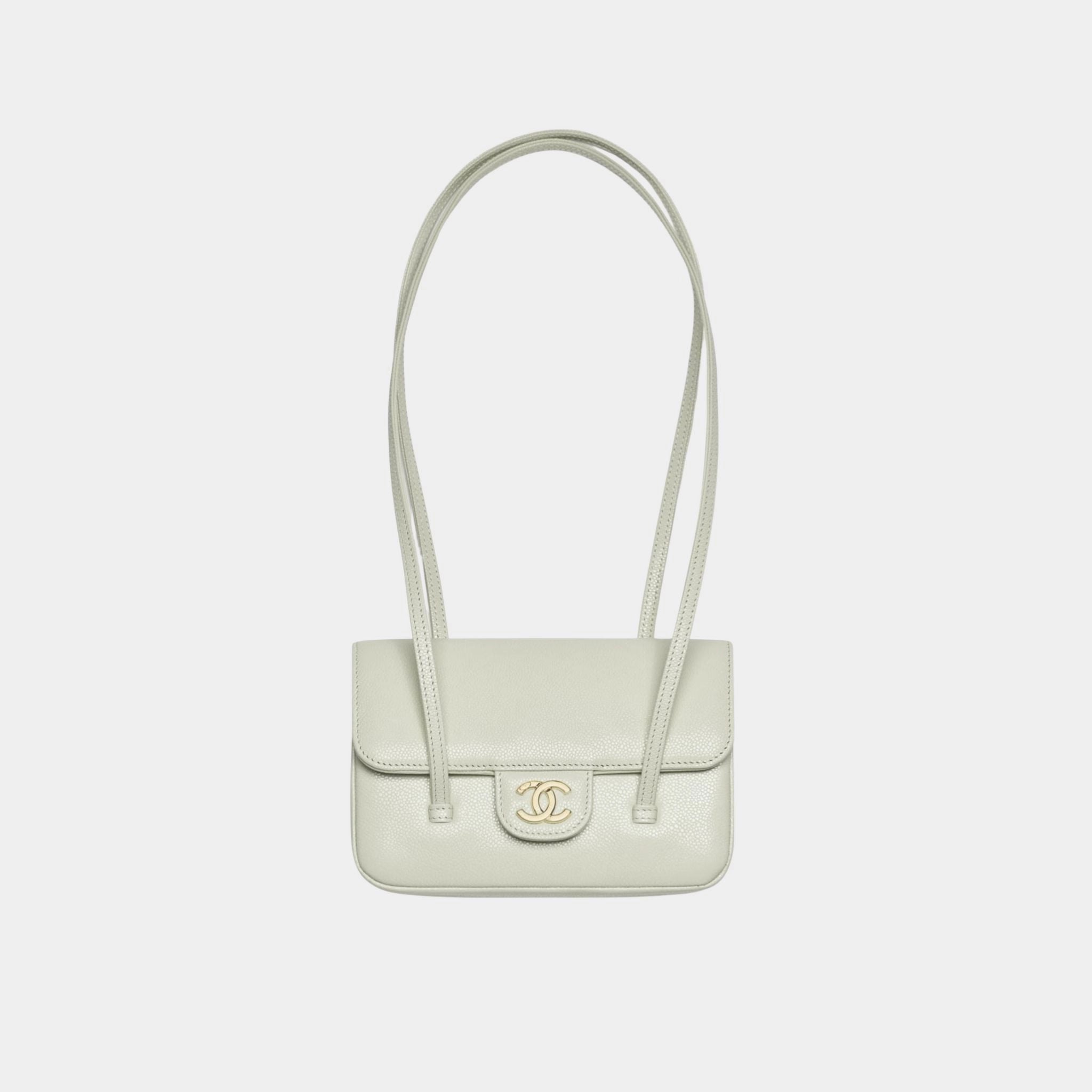 Chanel Clutch With Leather Strap Calfskin & Gold Tone Metal, Light Green